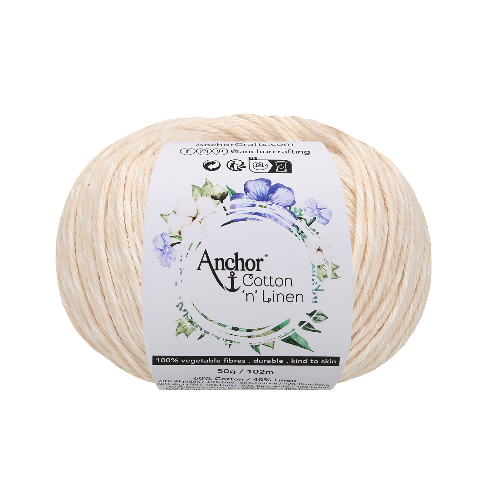 Anchor 4680004 Cotton 'n' Linen brei- en haakgaren 50 gram - 102 meter - Kleur 1