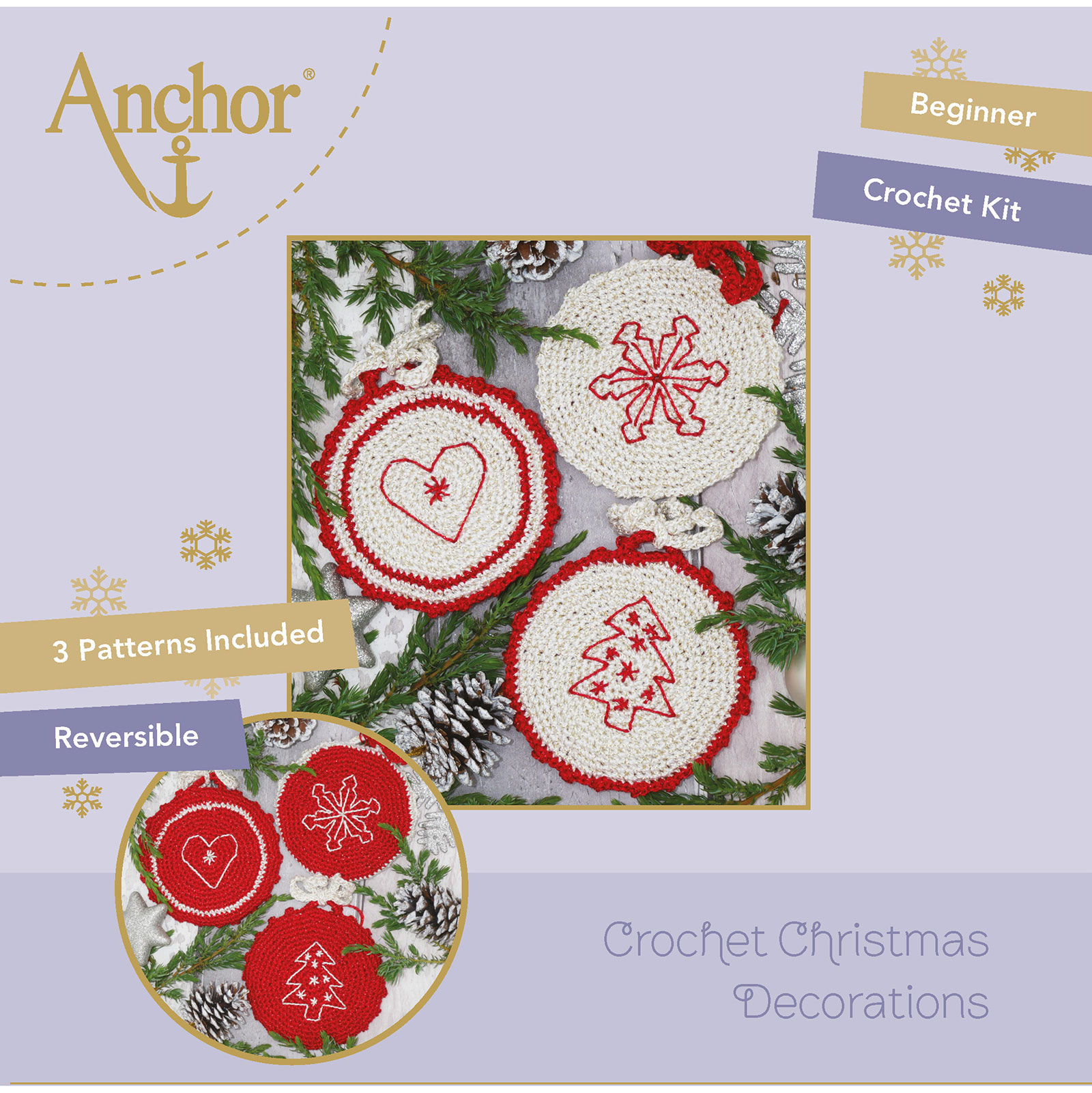 Anchor Kit Kerstversiering wit-rood 3 hangers ca. 10cm - Kleur 1