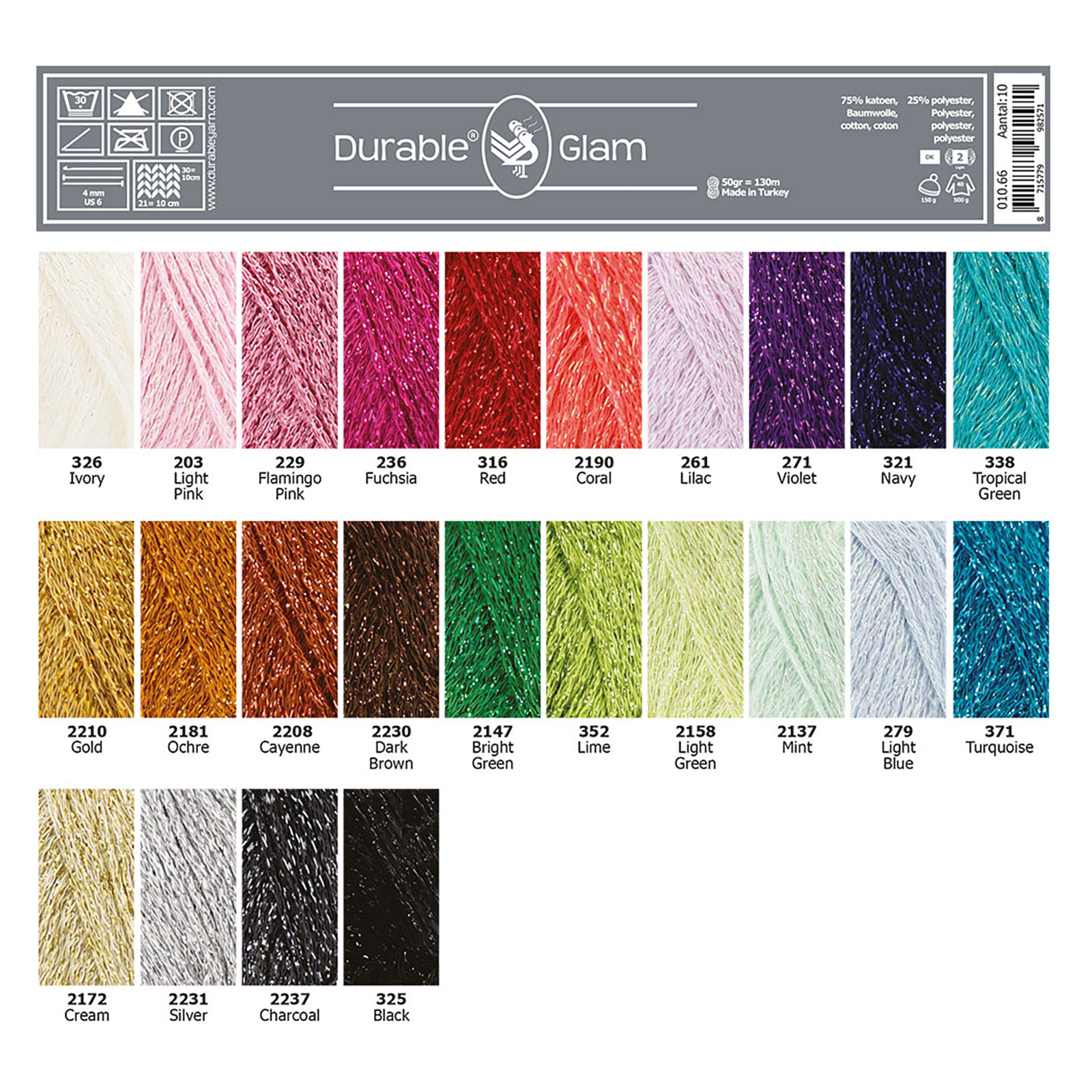 Assortiment Durable 010.66 Glam; alle 24 kleuren à 10 bollen - Assortiment