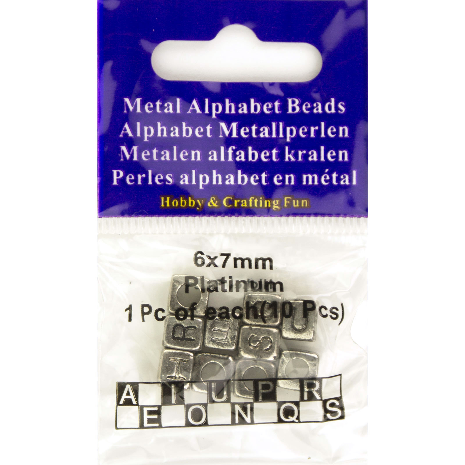 Merkloos 12014.0031 Letterkralen 6x7mm  A-E-I-N-O-P-Q-R-S-U - Kaart