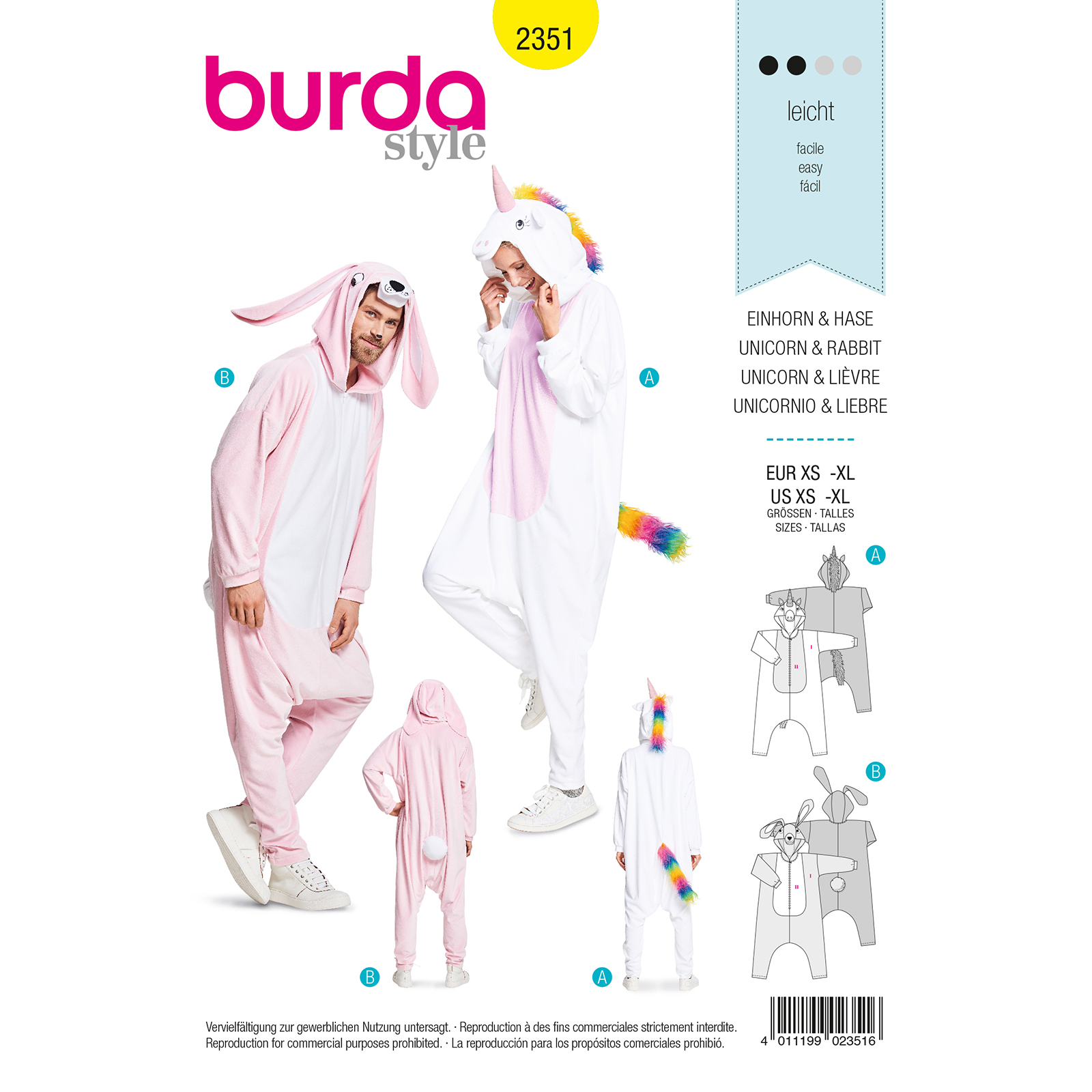 Burda patroon 2351 Unicorn & Bunny sx. Maat: - xxl - STUK