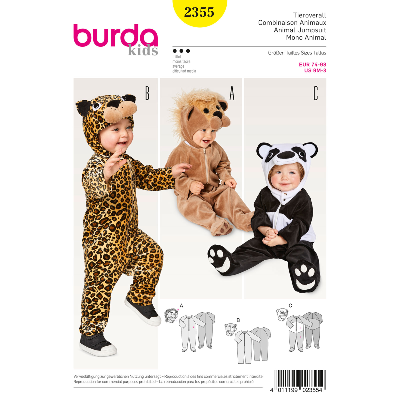 Burda patroon 2355 dierenkostuum. Maat: 74-98 - STUK