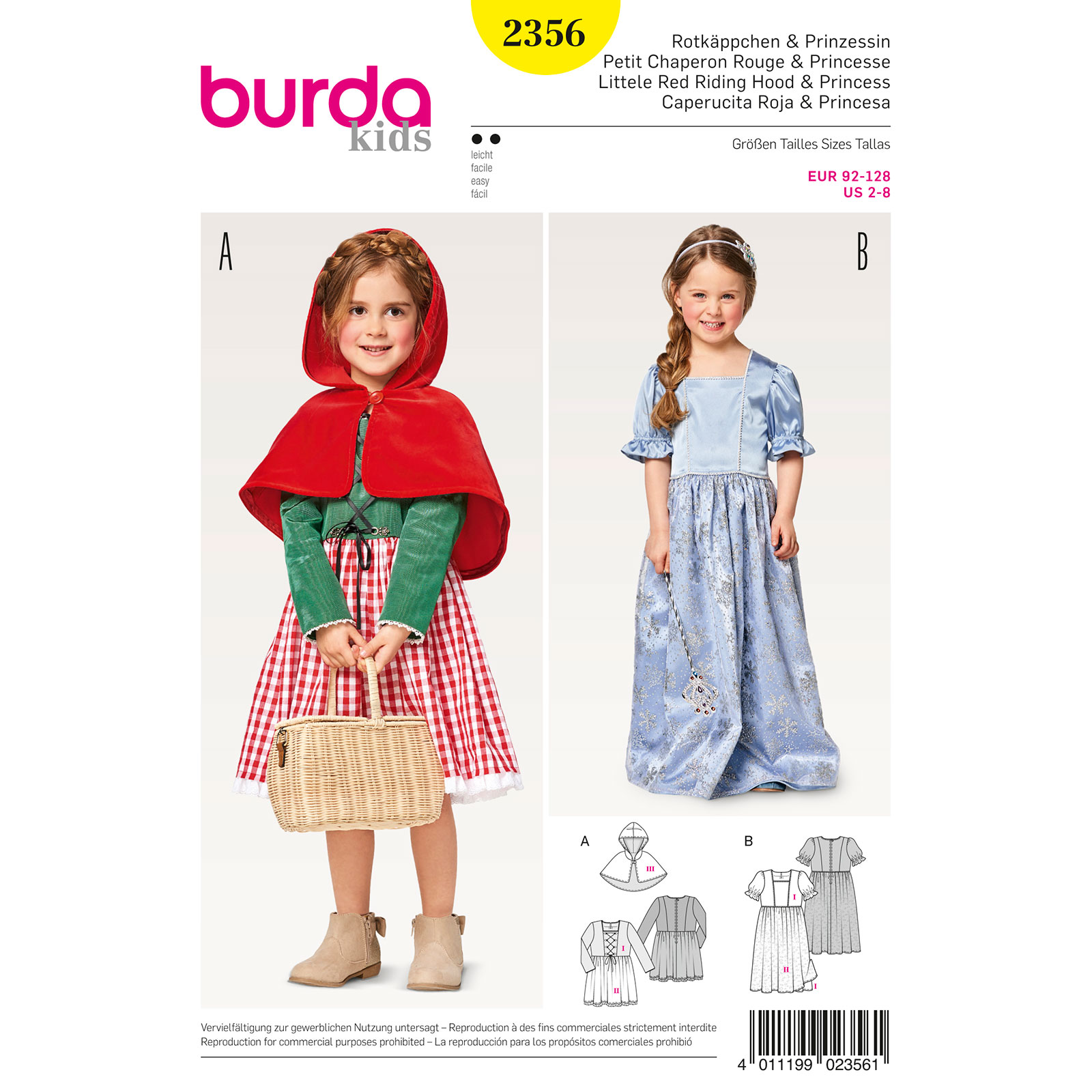 Burda patroon 2356 Little Roodkapje en Princes. Maat: 92-128 - STUK