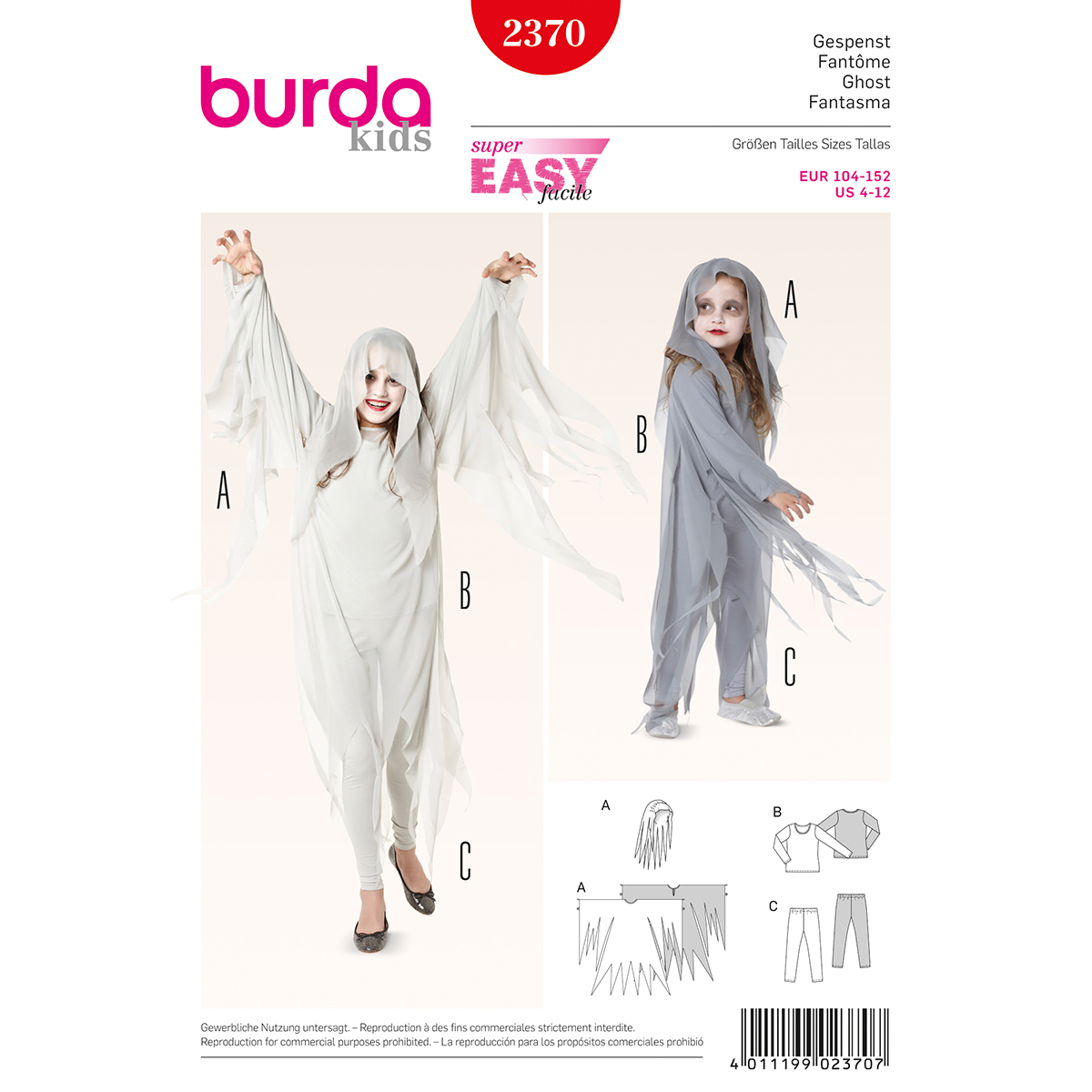 Burda patroon 2370 spook kostuum. Maat: 104-152 - STUK