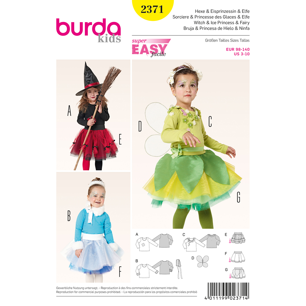 Burda patroon 2371 Heks & IJsprinses. Maat: 98-140 - STUK