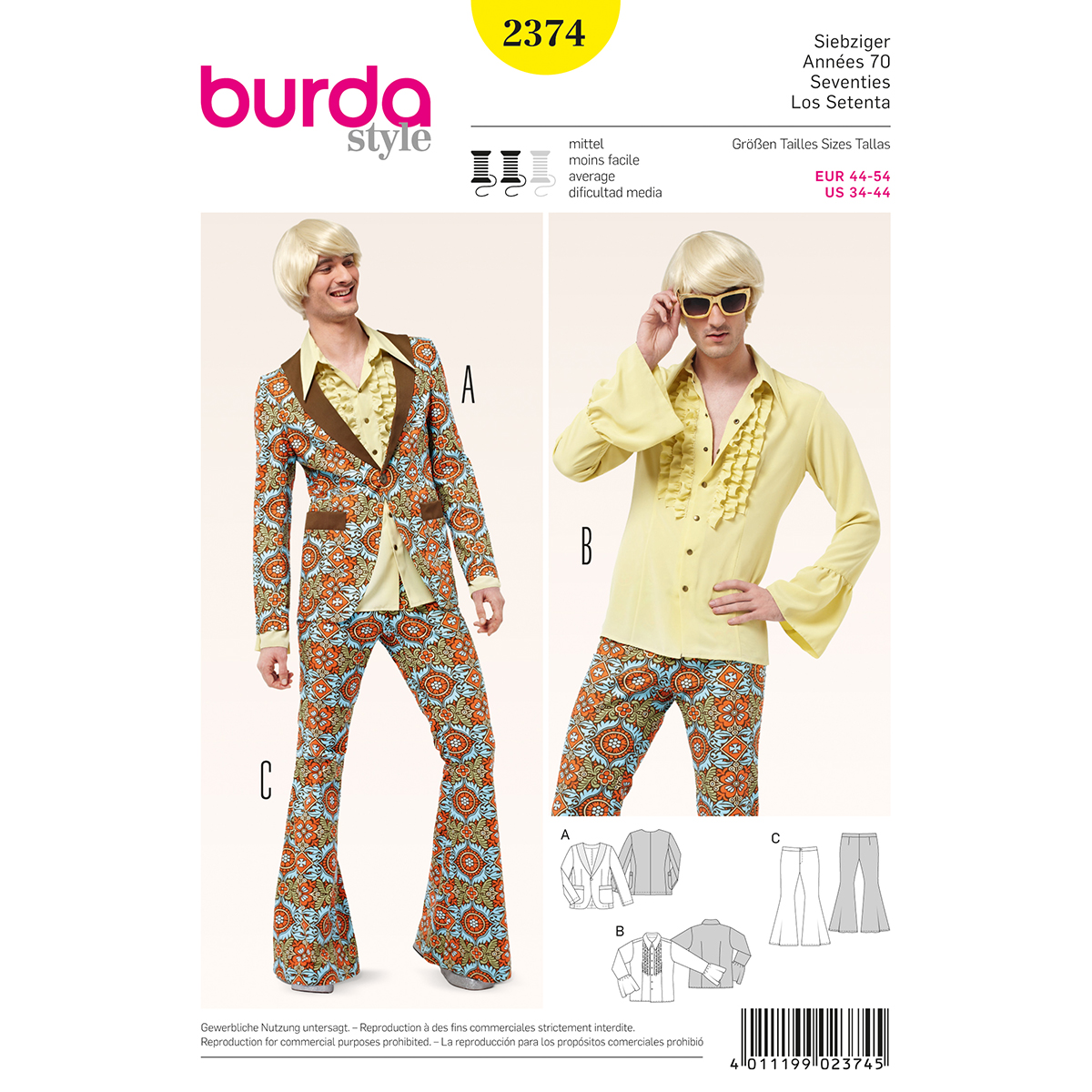 Burda patroon 2374 jaren 70 kostuum. Maat: 44-54 - STUK