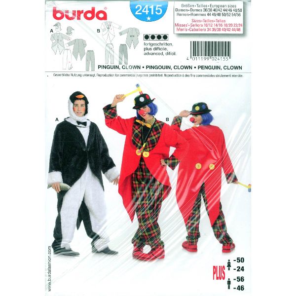 Burda patroon 2415 Clown pingouin. Maat: 36-50 - STUK