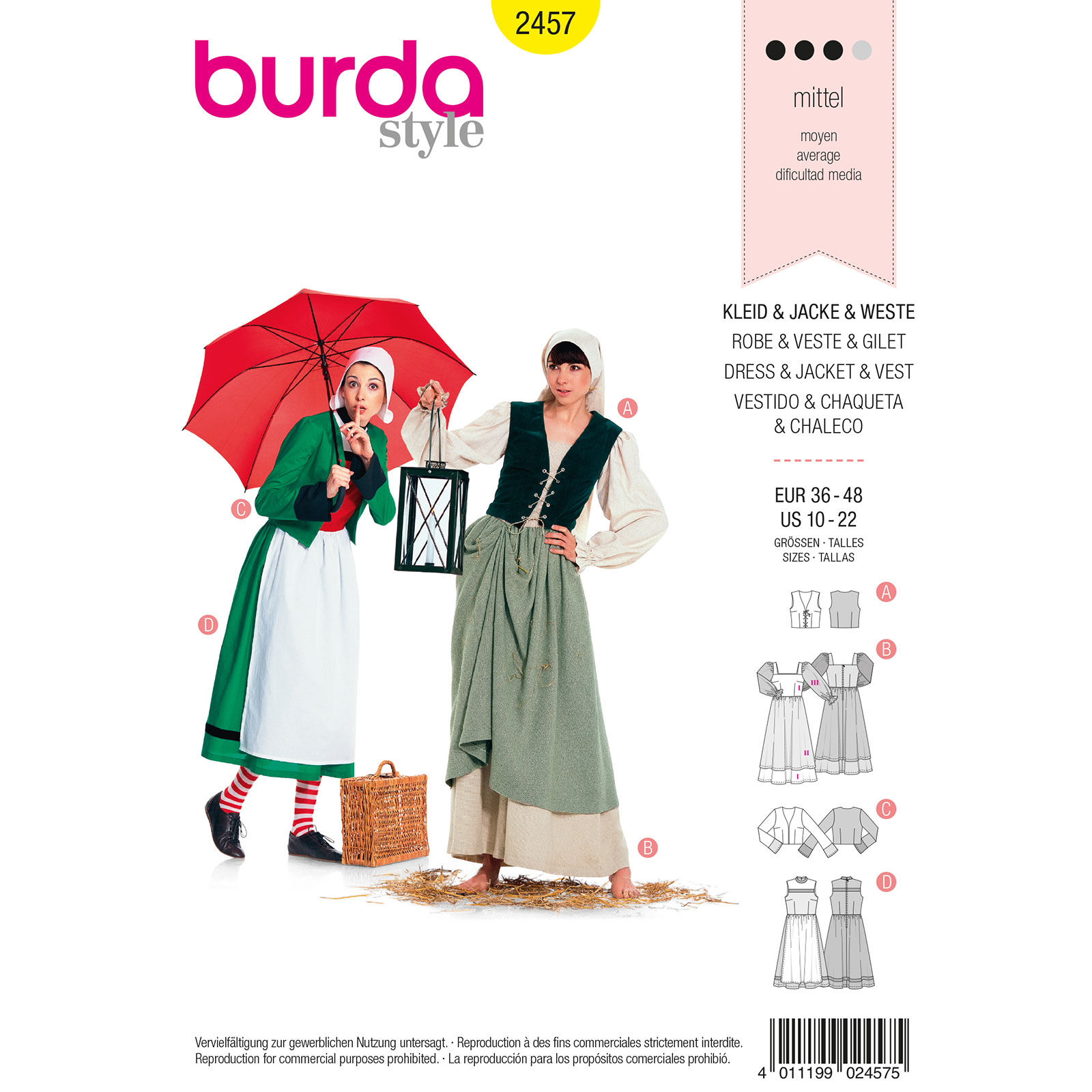 Burda patroon 2457 jurk jas vest. Maat: 36-48 - STUK