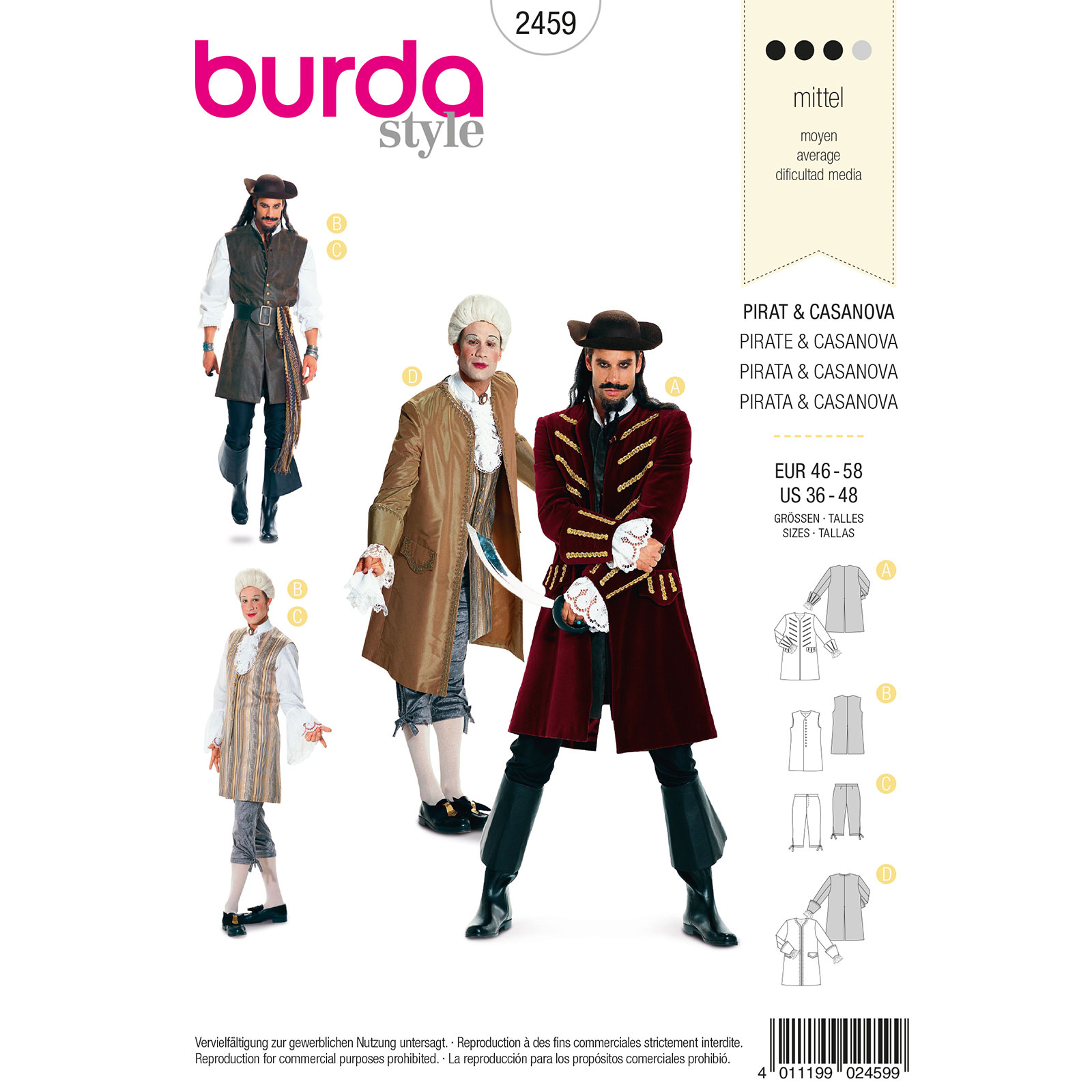 Burda patroon 2459 piraat casanova. Maat: 46-58 - STUK