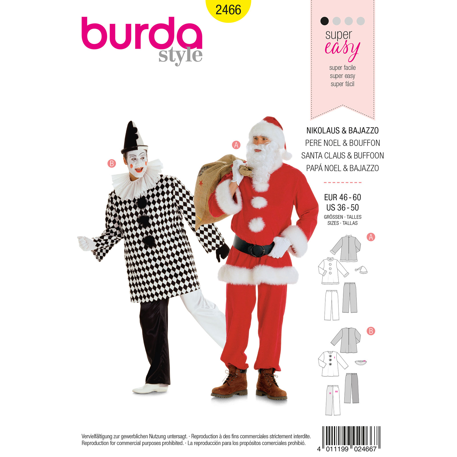 Burda patroon 2466 Kerstman en Pierrot. Maat: 46-60 - STUK