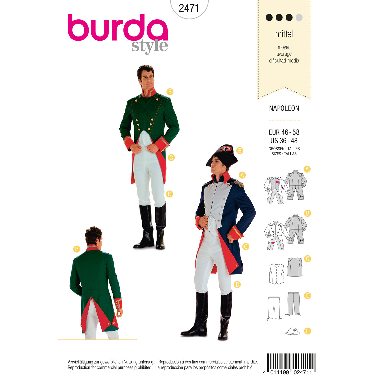 Burda patroon 2471 Napoleon kostuum. Maat: 46-58 - STUK