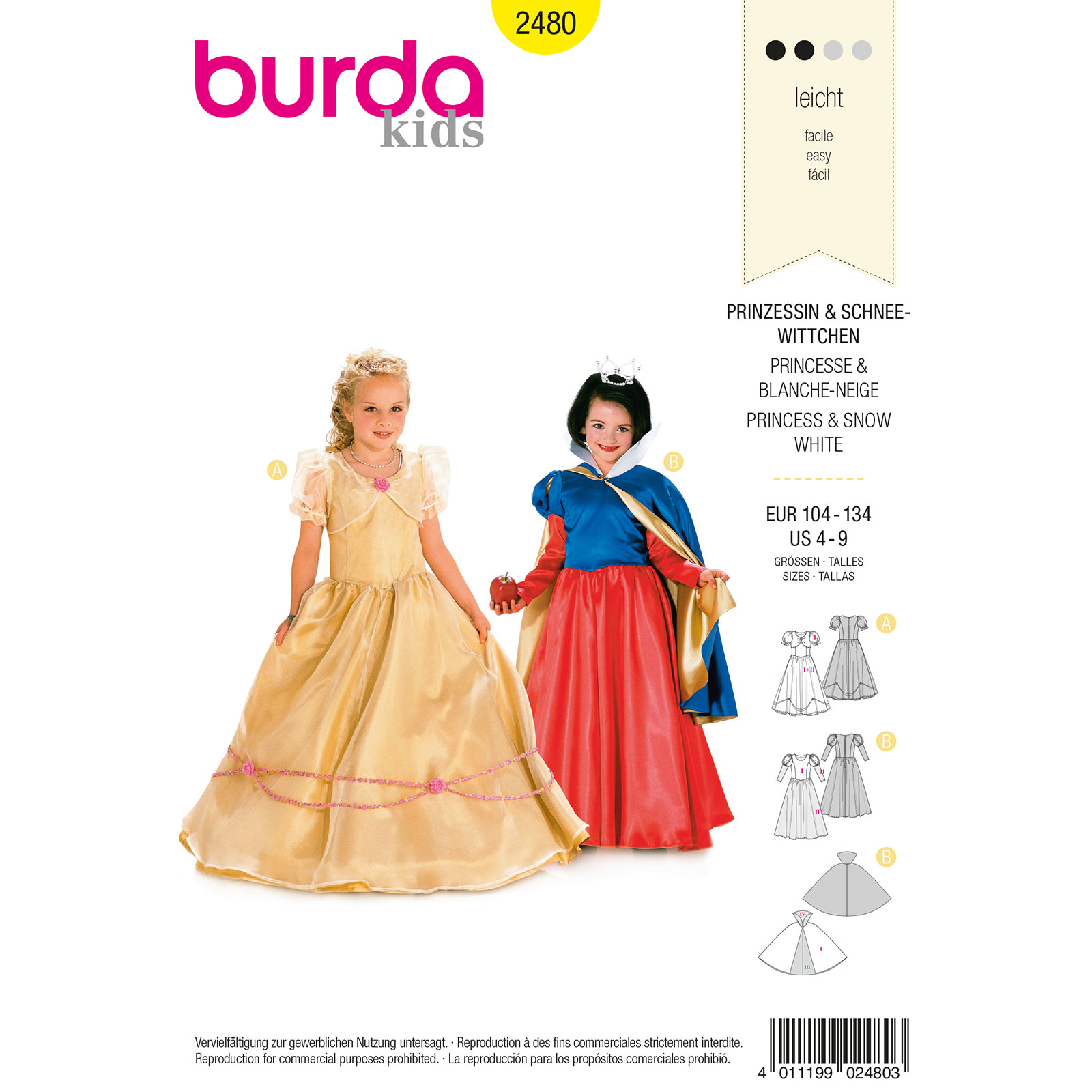 Burda patroon 2480 Princess Sneeuwwitje. Maat: 104-134 - STUK