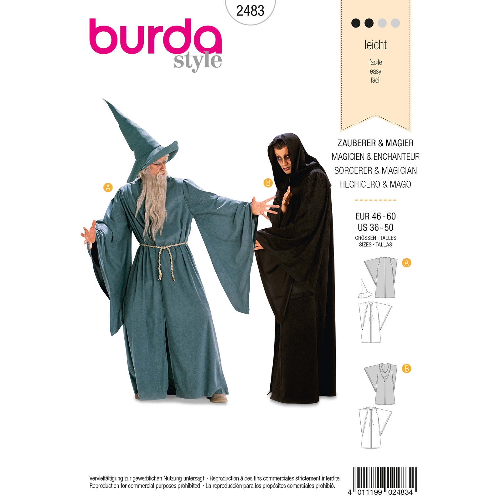 Burda patroon 2483 tovenaars goochelaars. Maat: 46 - 60 - STUK