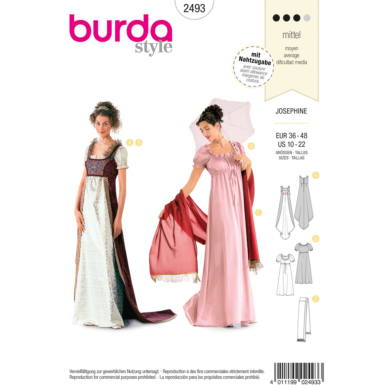 Burda patroon 2493 Josephine jurk. Maat: 36-48 - STUK