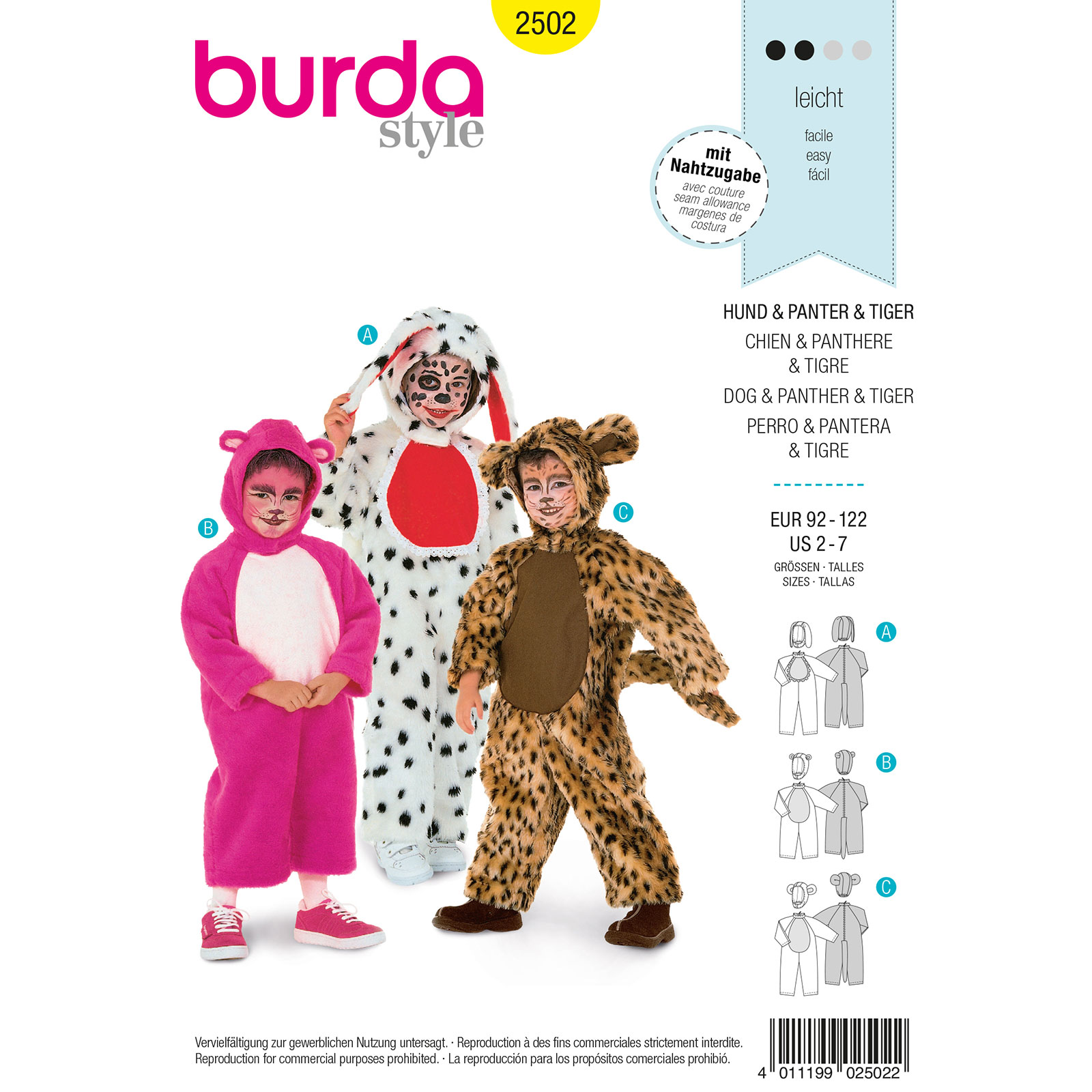 Burda patroon 2502 hond panter tijger. Maat: 92-122 - STUK