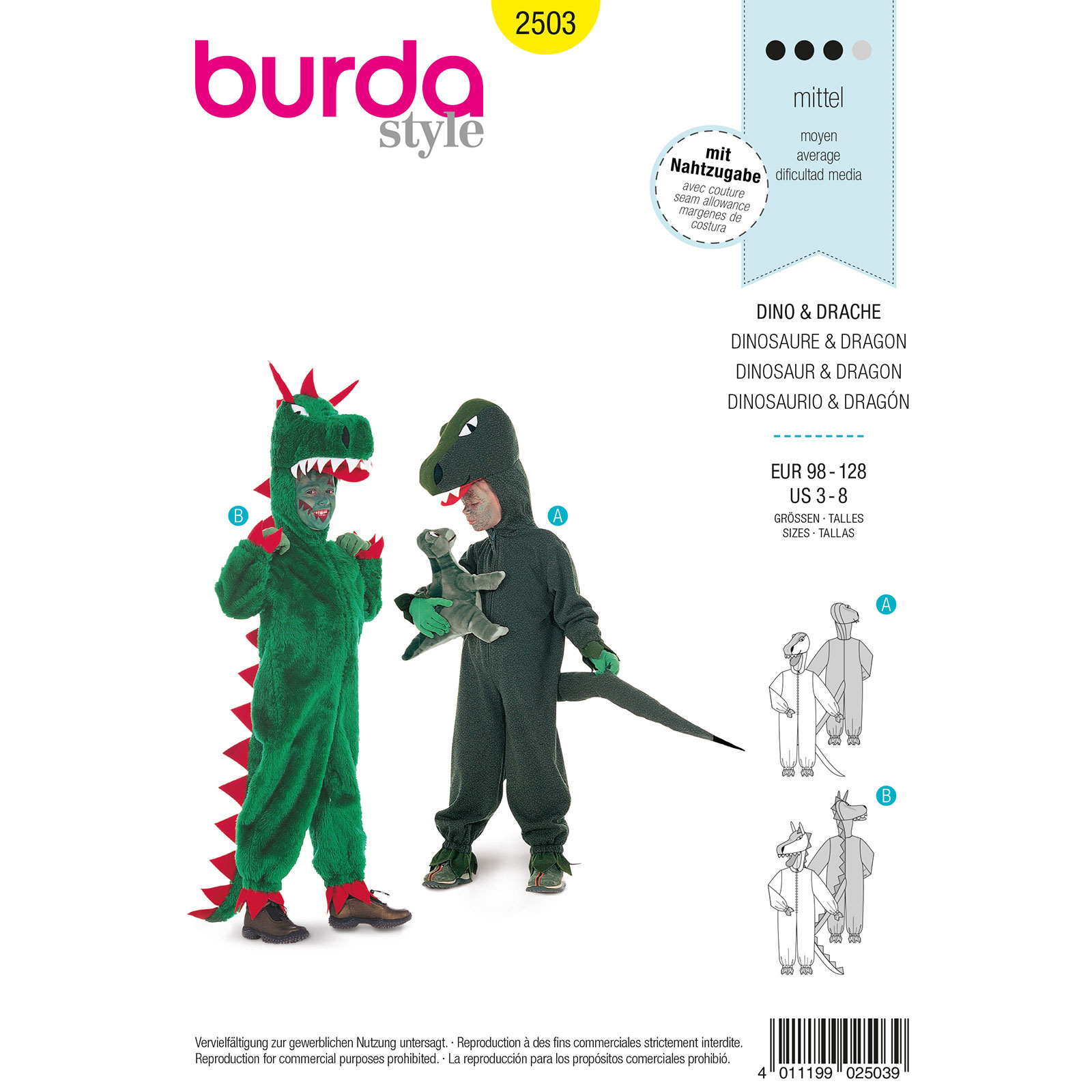Burda patroon 2503 Dragon + Dino. Maat: 98-128 - STUK