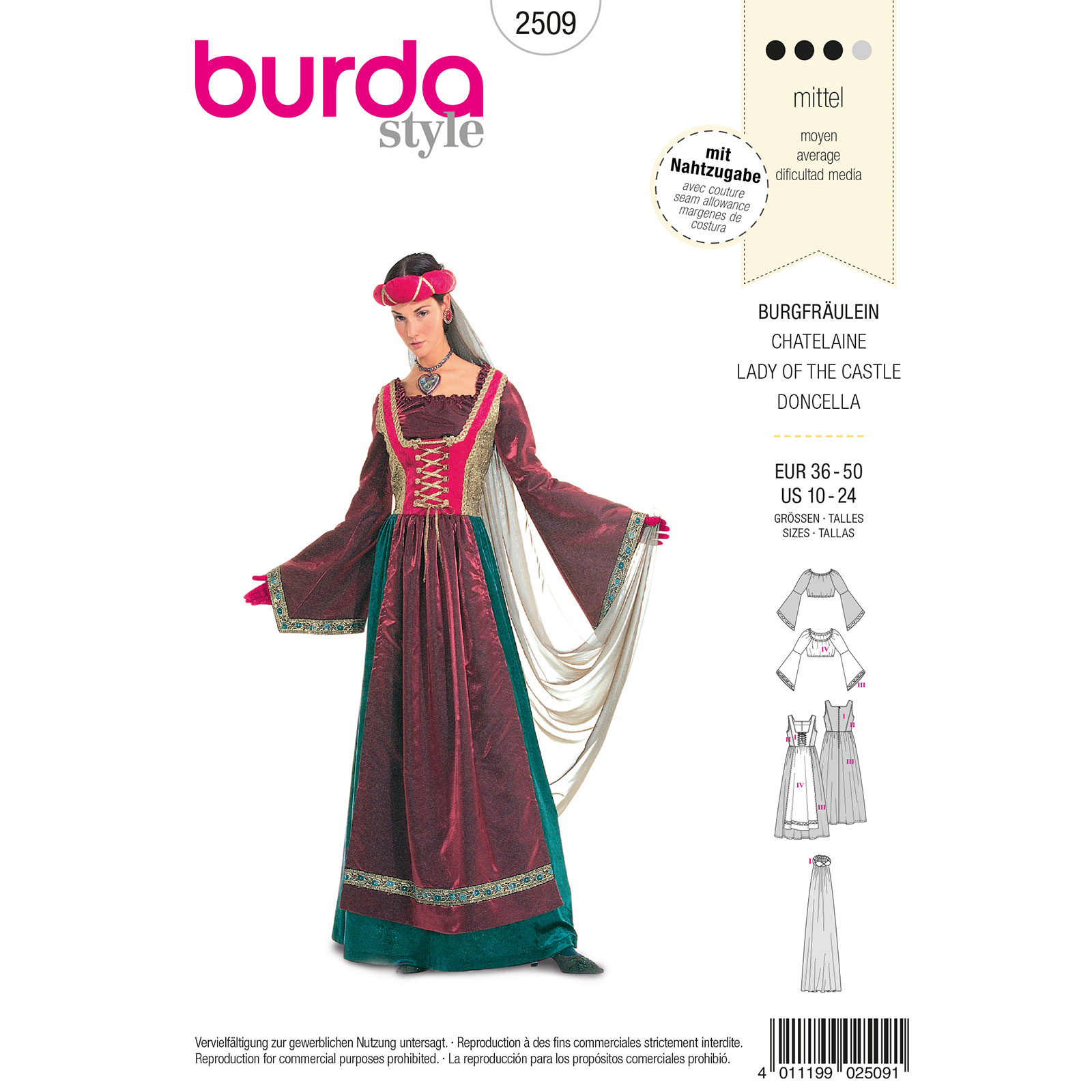 Burda patroon 2509 kasteeldame. Maat: 36-50 - STUK