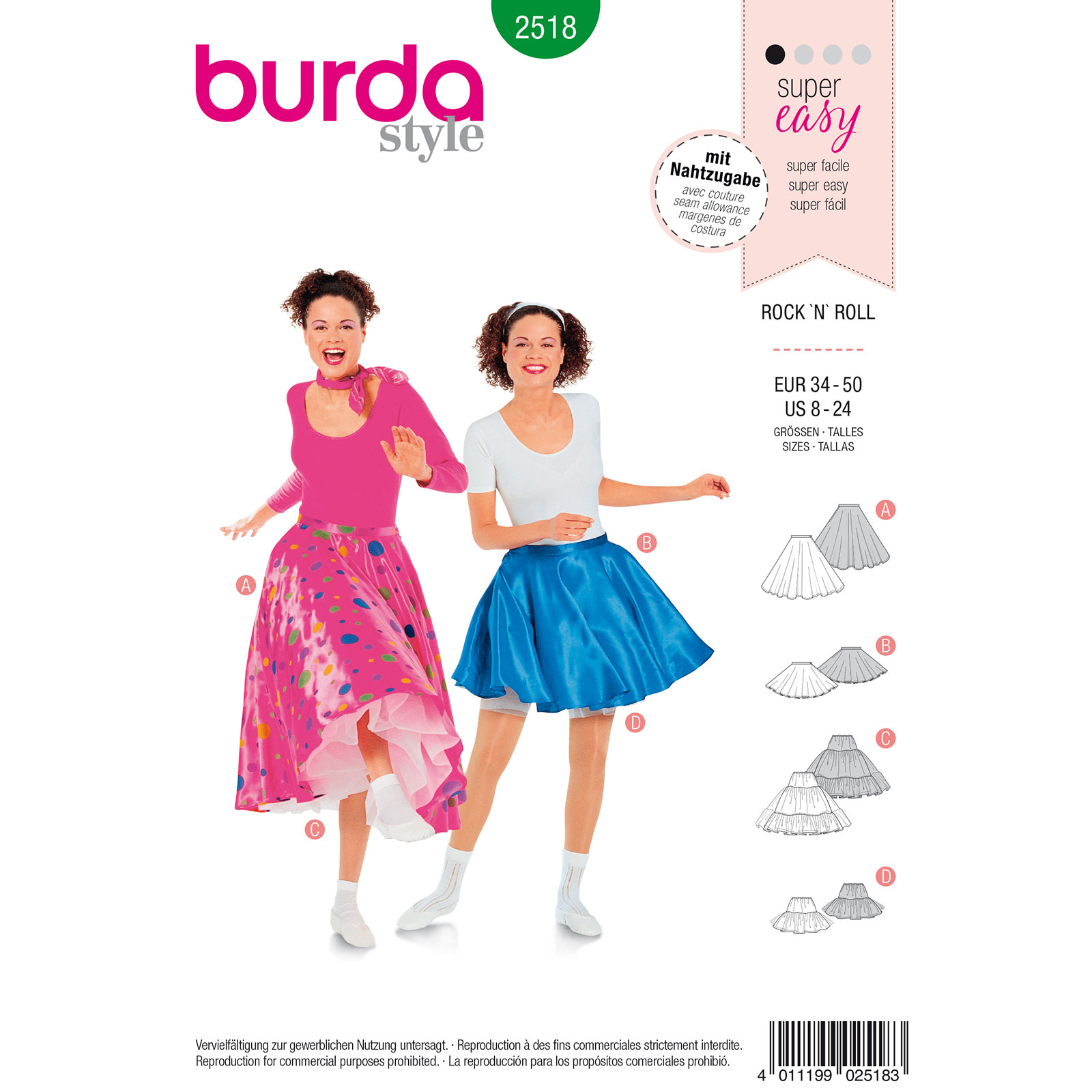 Burda patroon 2518 Rock'n Roll kostuum. Maat: 34-50 - STUK