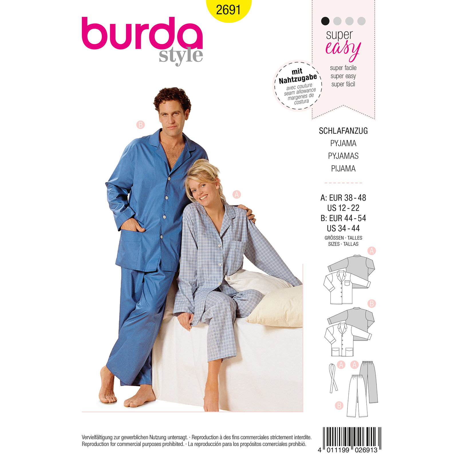 Burda patroon 2691 pyjama. Maat: 38-48 / 44-54 - STUK