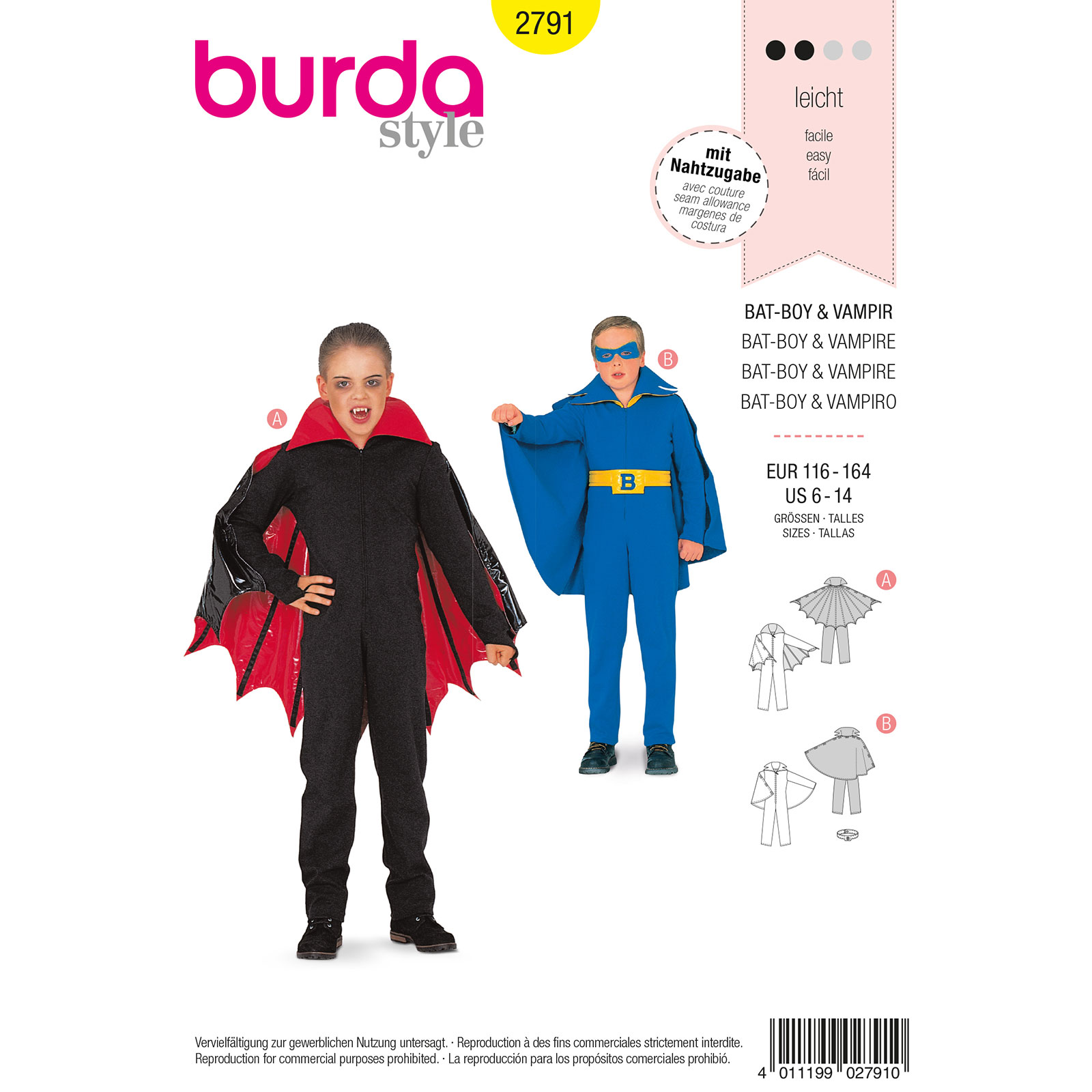 Burda patroon 2791 Vampier en Batman. Maat: 116-164 - STUK