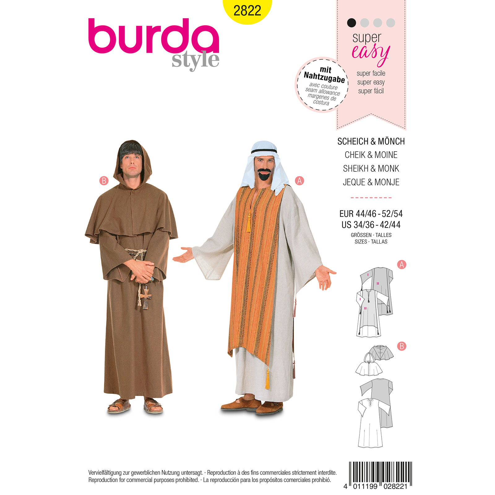 Burda patroon 2822 Sheik en een monnik. Maat: 44-54 - STUK