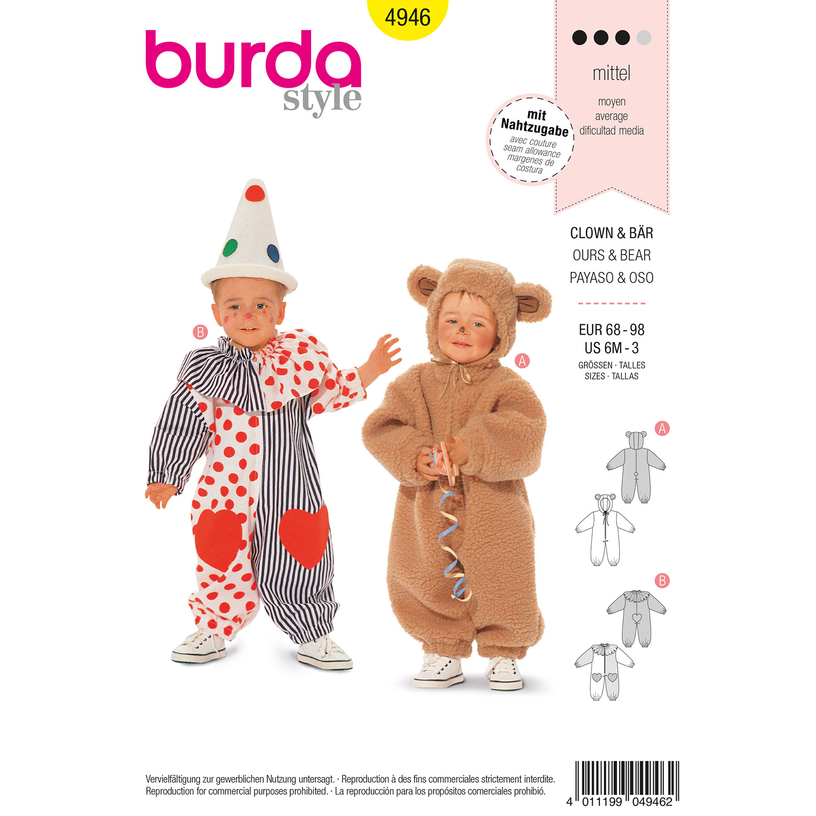 Burda patroon 4946 Baby overall. Maat: 68-98 - STUK