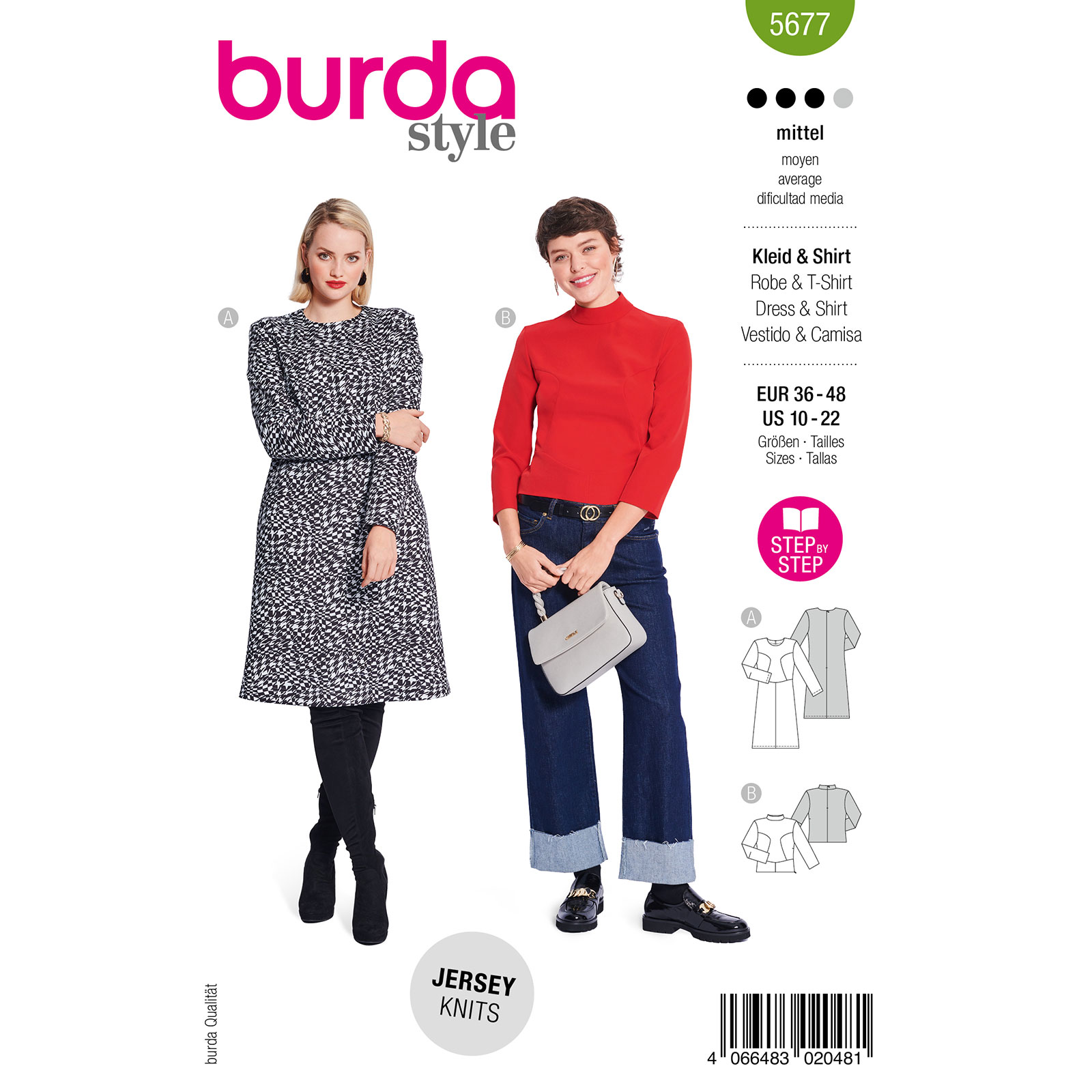 Burda naaipatroon 5677 groen - jurk / shirt maat 36-48 - STUK