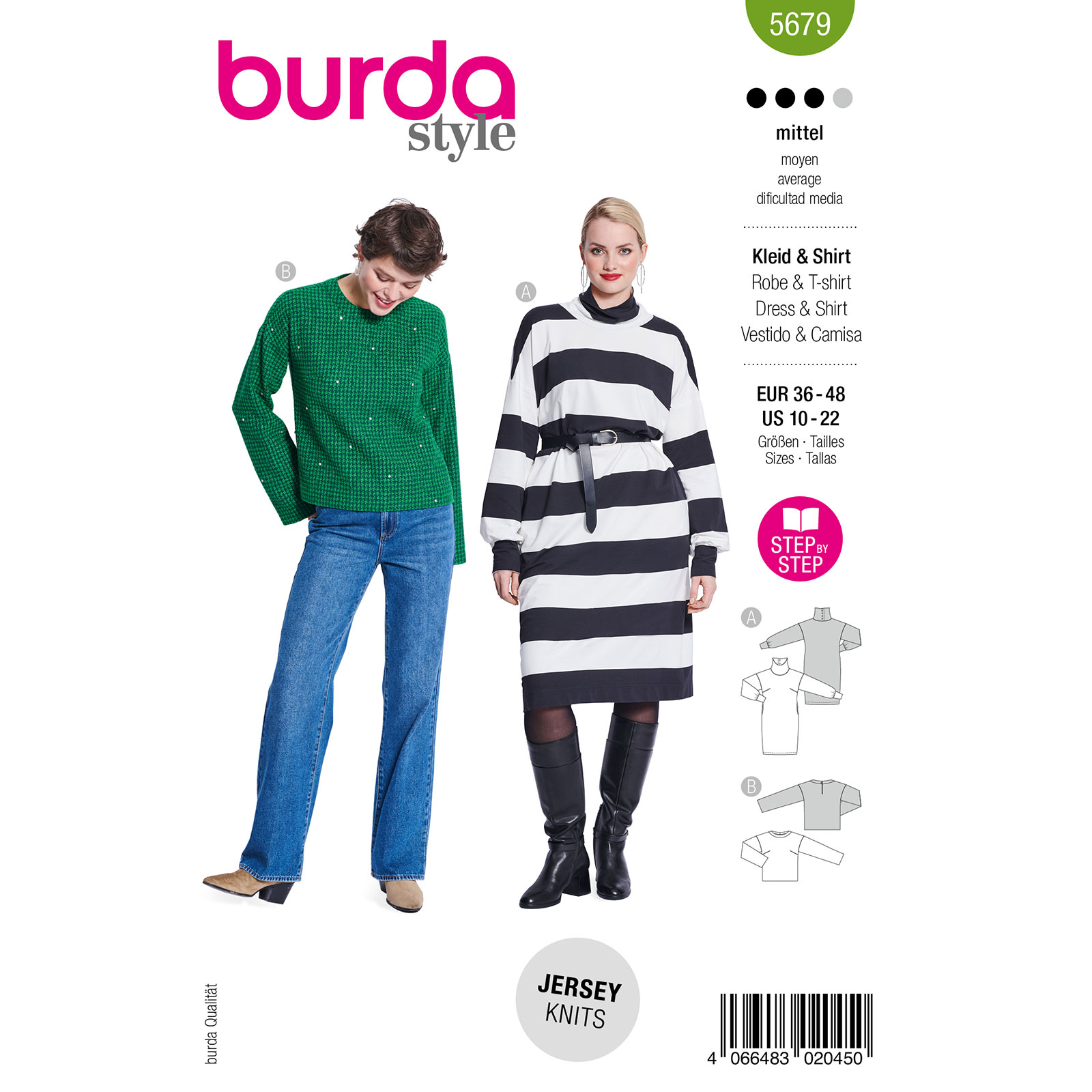 Burda naaipatroon 5679 groen - jurk / trui maat 36-48 - STUK