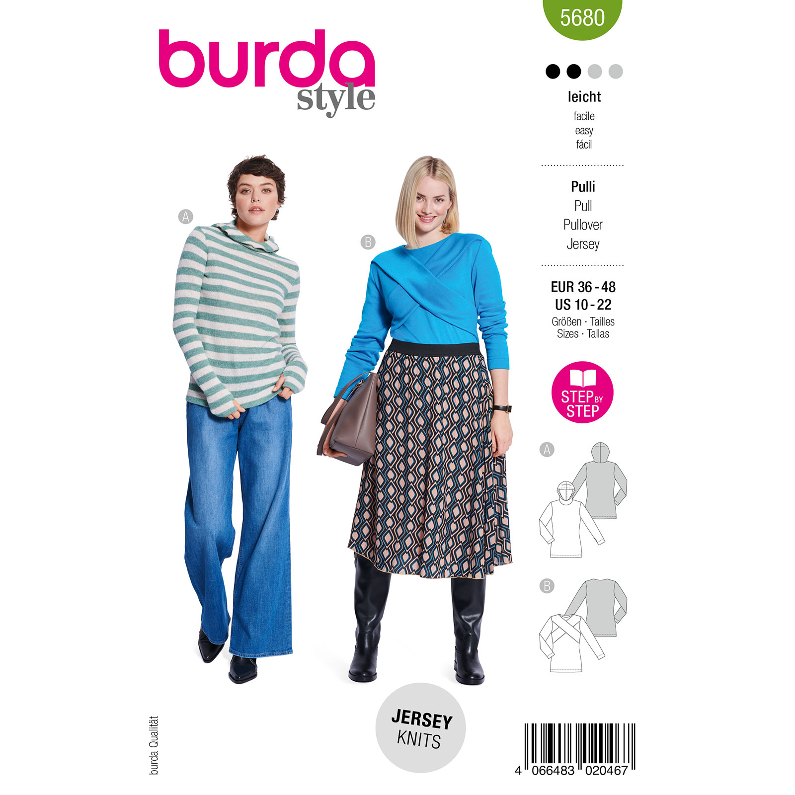 Burda naaipatroon 5680 groen - trui / shirt maat 36-48 - STUK
