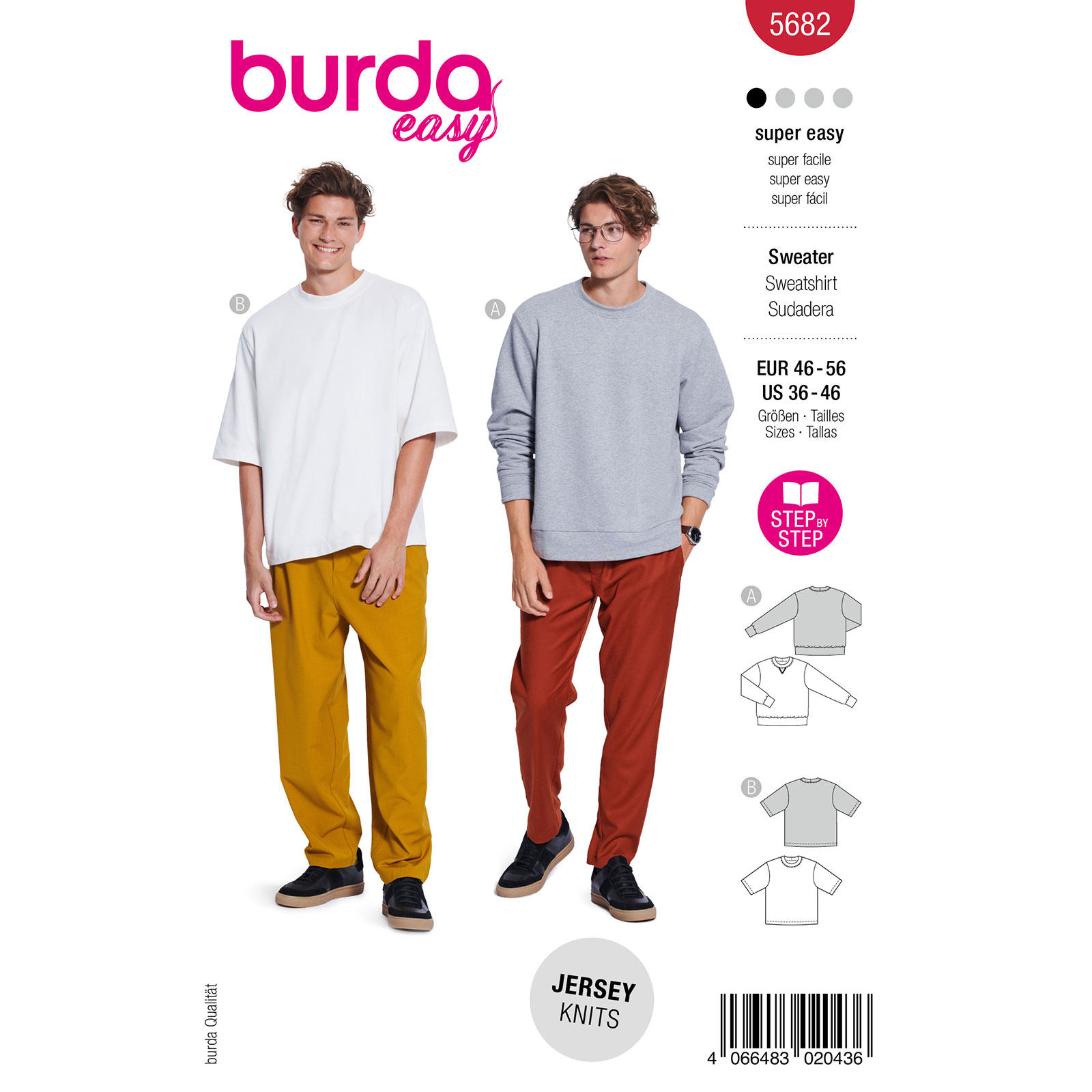 Burda naaipatroon 5682 rood Sweatshirt / T-shirt maat 46-56 - STUK