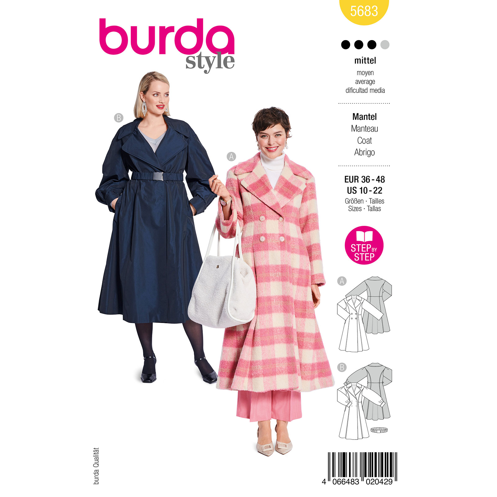 Burda naaipatroon 5683 geel - mantel maat 36-48 - STUK
