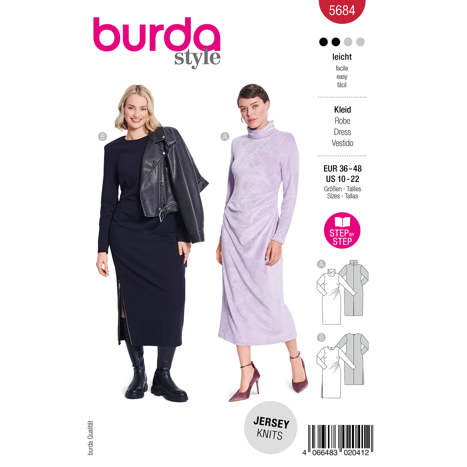 Burda naaipatroon 5684 rood - Jurken maat 36-48 - STUK