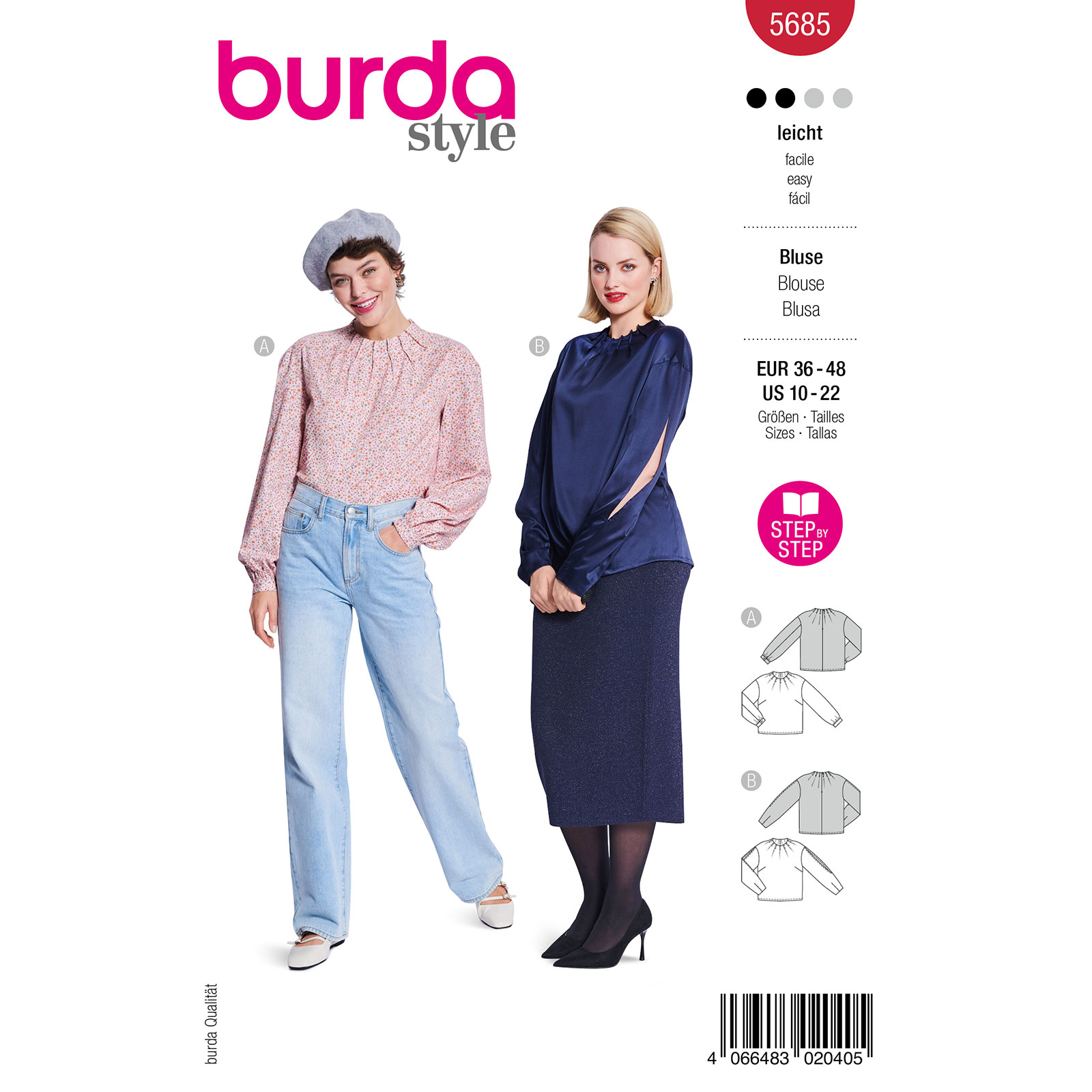 Burda naaipatroon 5685 rood - Blouses maat 36-48 - STUK