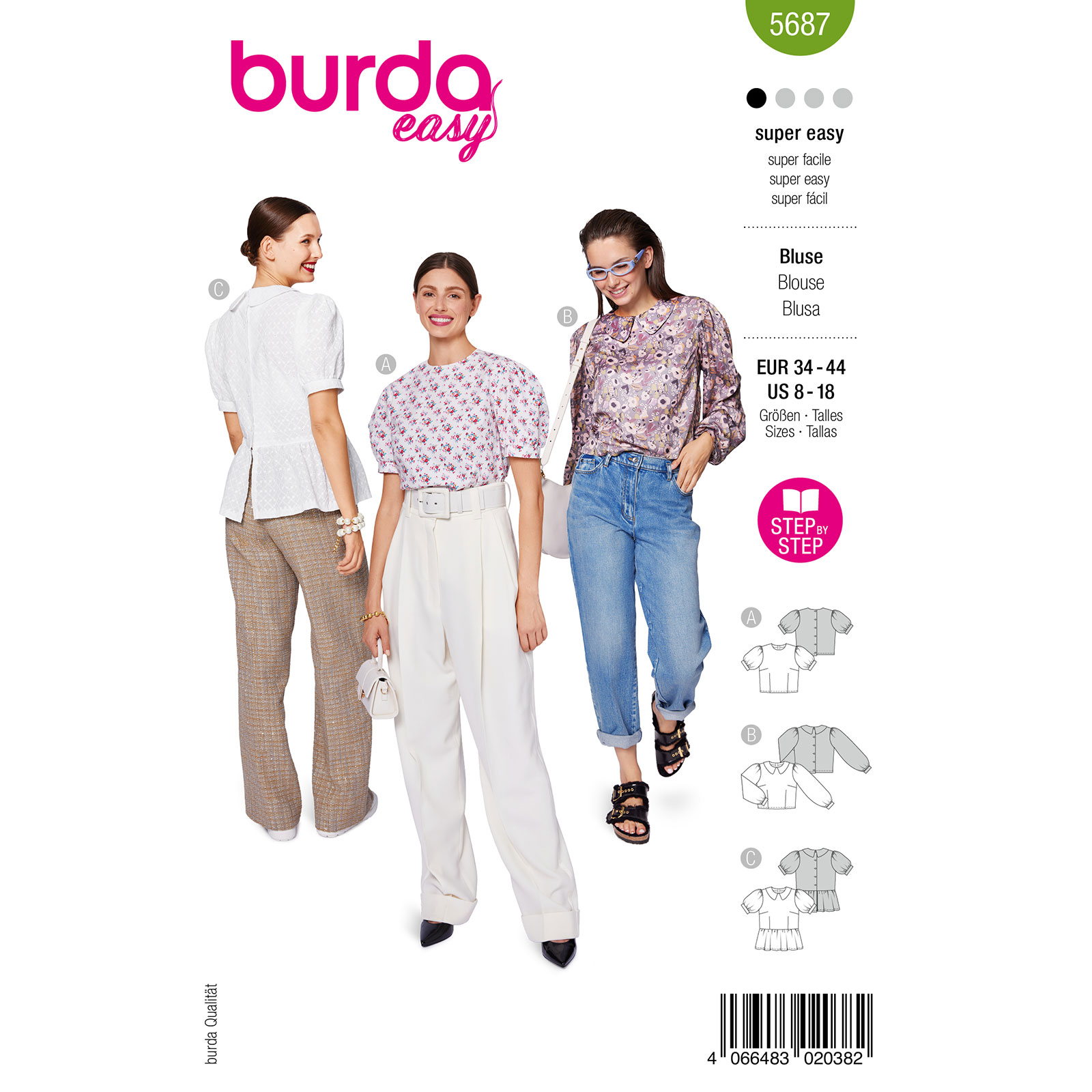 Burda naaipatroon 5687 groen - Blouses maat 34-44 - STUK