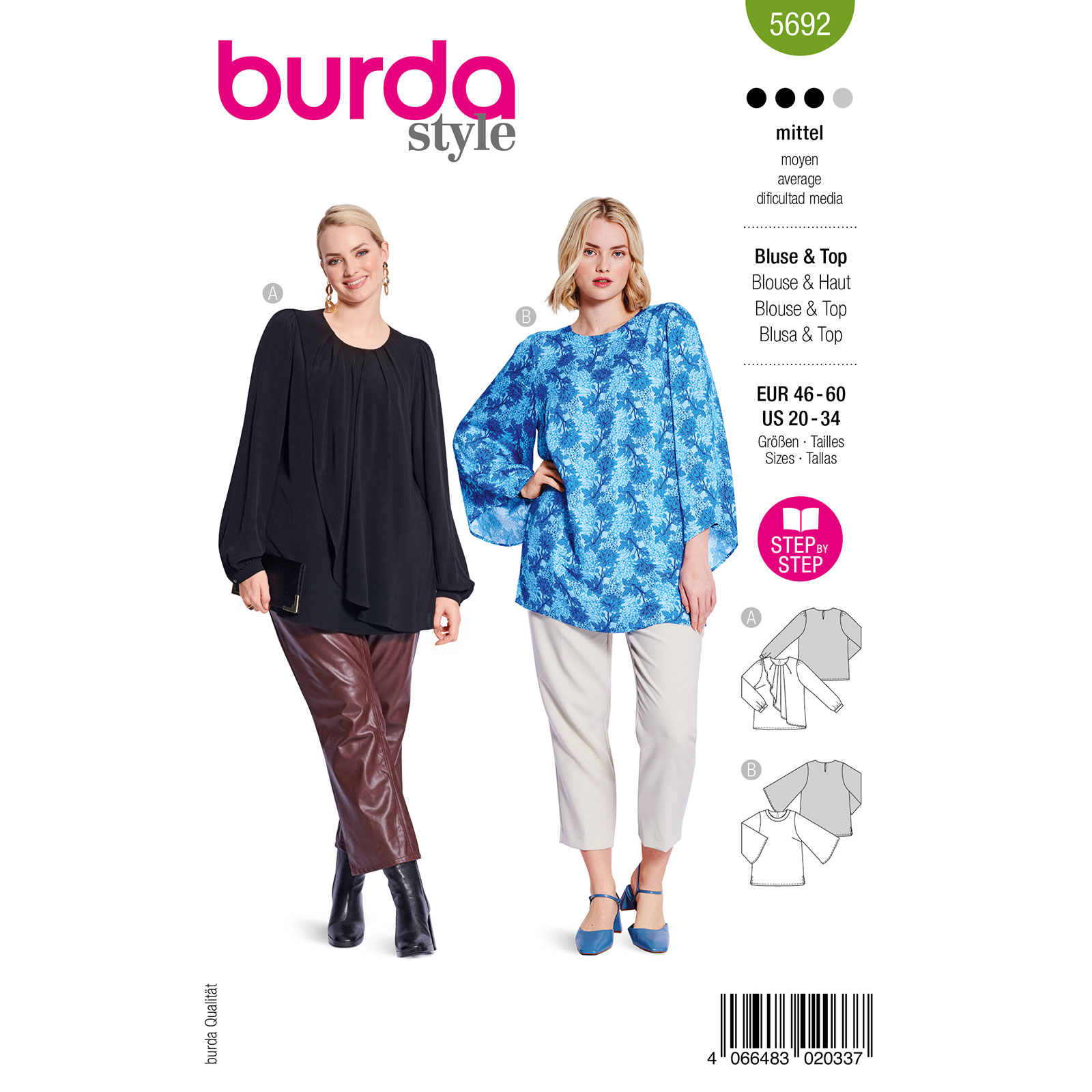 Burda naaipatroon 5692 groen - Blouse / shirt maat 46-60 - STUK