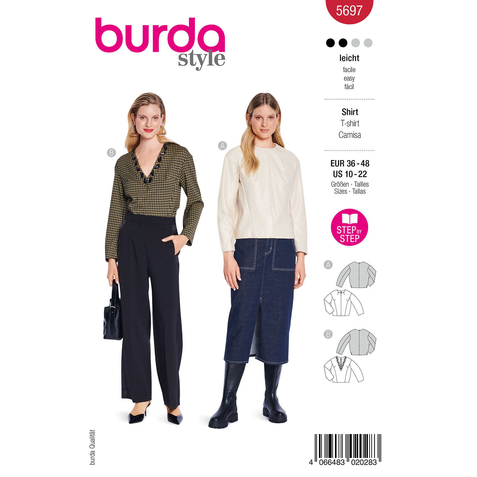 Burda naaipatroon 5697 rood - Shirts maat 36-48 - STUK