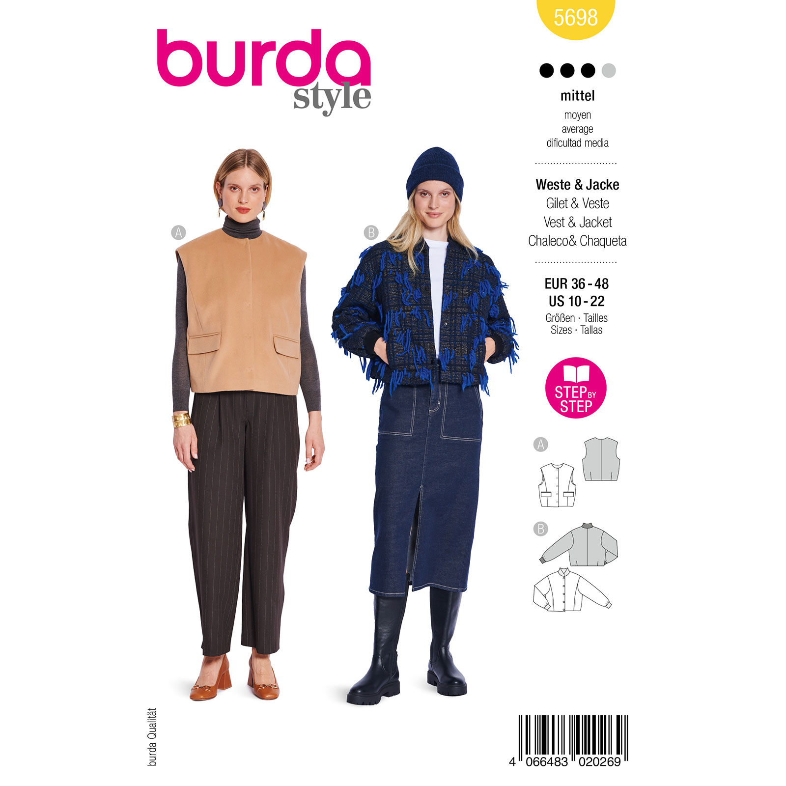 Burda naaipatroon 5698 geel - vest / jas maat 36-48 - STUK