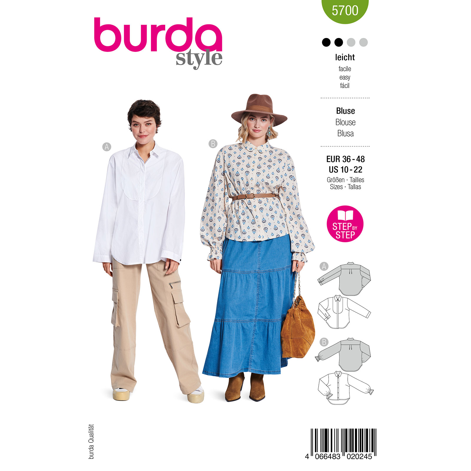 Burda naaipatroon 5700 groen - Blouses maat 36-48 - STUK