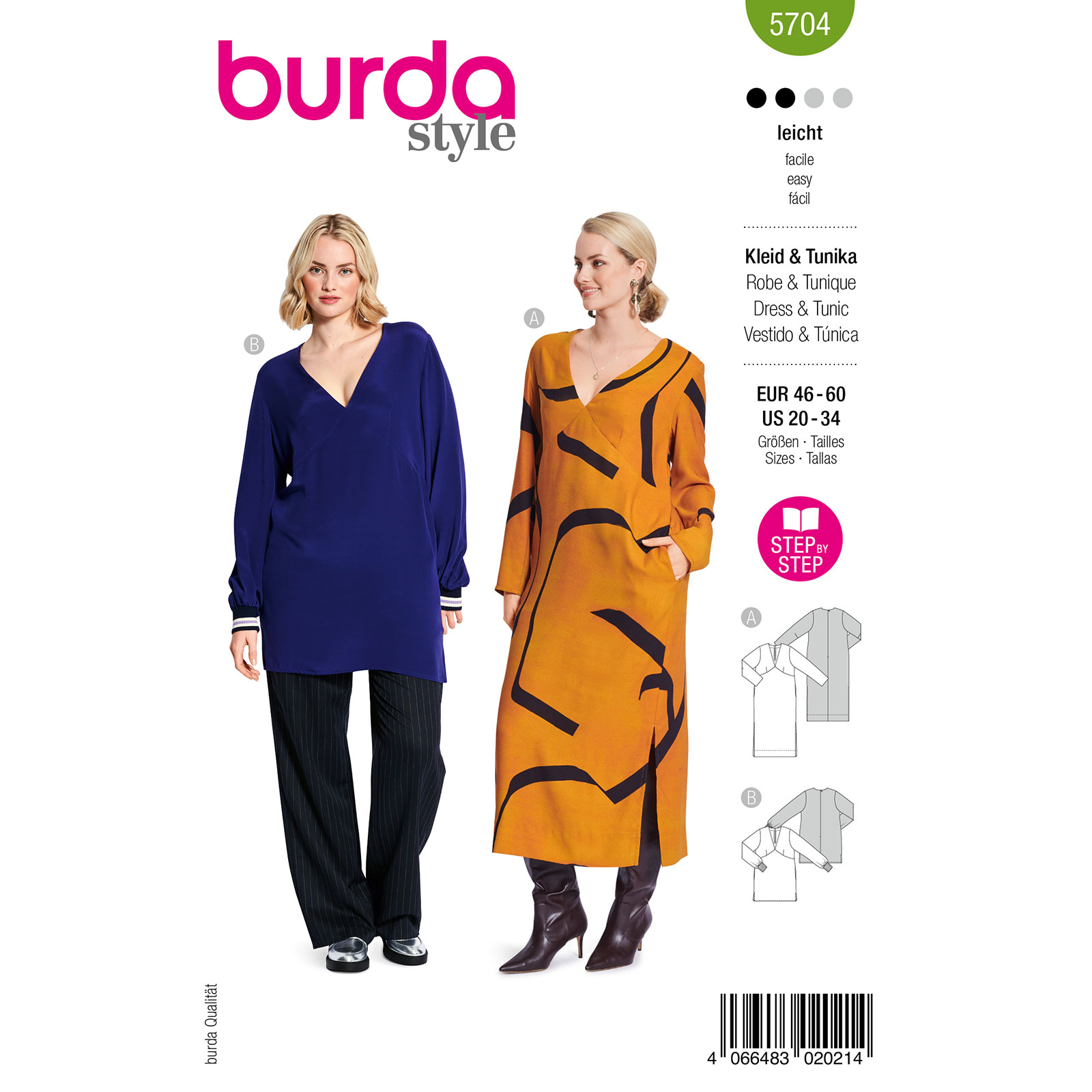 Burda naaipatroon 5704 groen - Jurk / Tuniek maat 46-60 - STUK