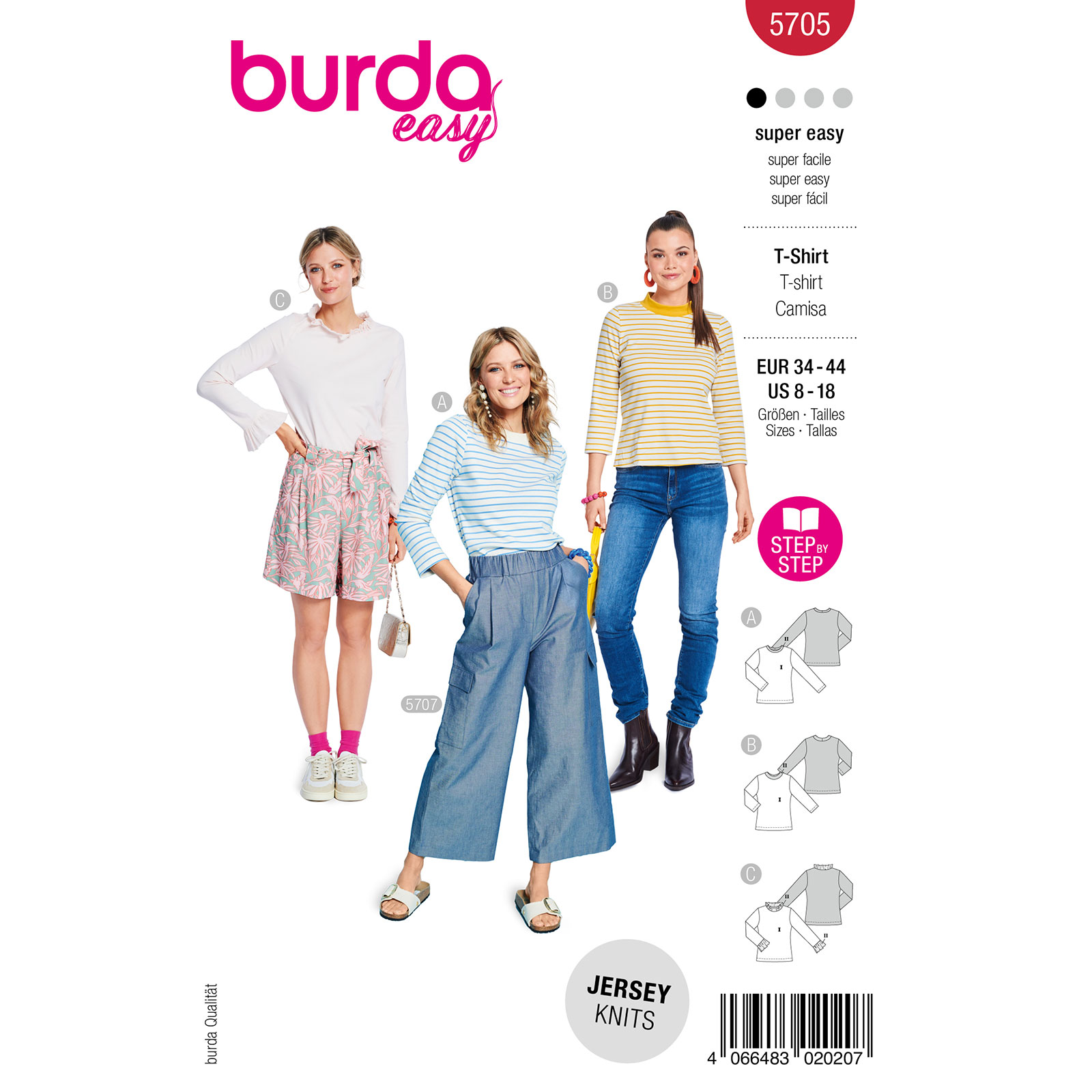 Burda naaipatroon 5705 rood - Shirts maat 34-44 - STUK