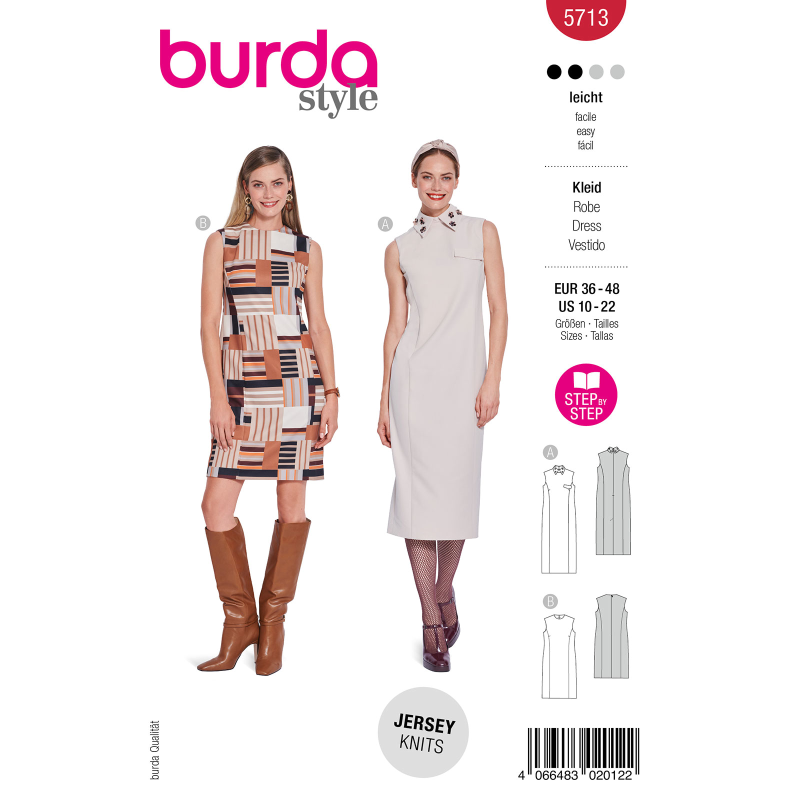 Burda naaipatroon 5713 rood - Jurken maat 36-46 - STUK