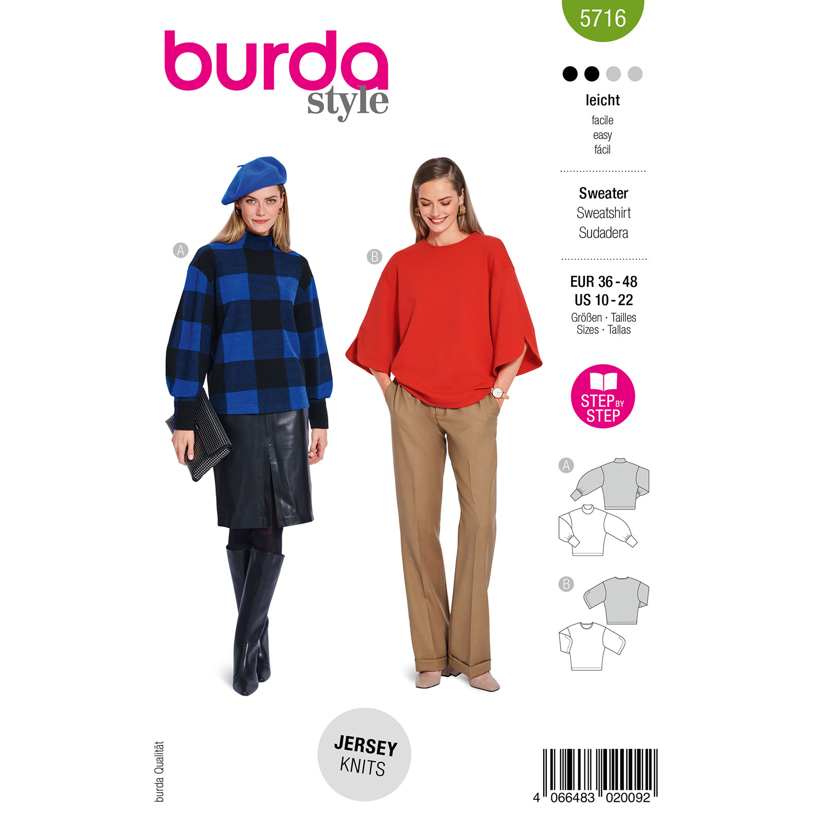 Burda naaipatroon 5716 groen - Sweatshirts maat 36-46 - STUK