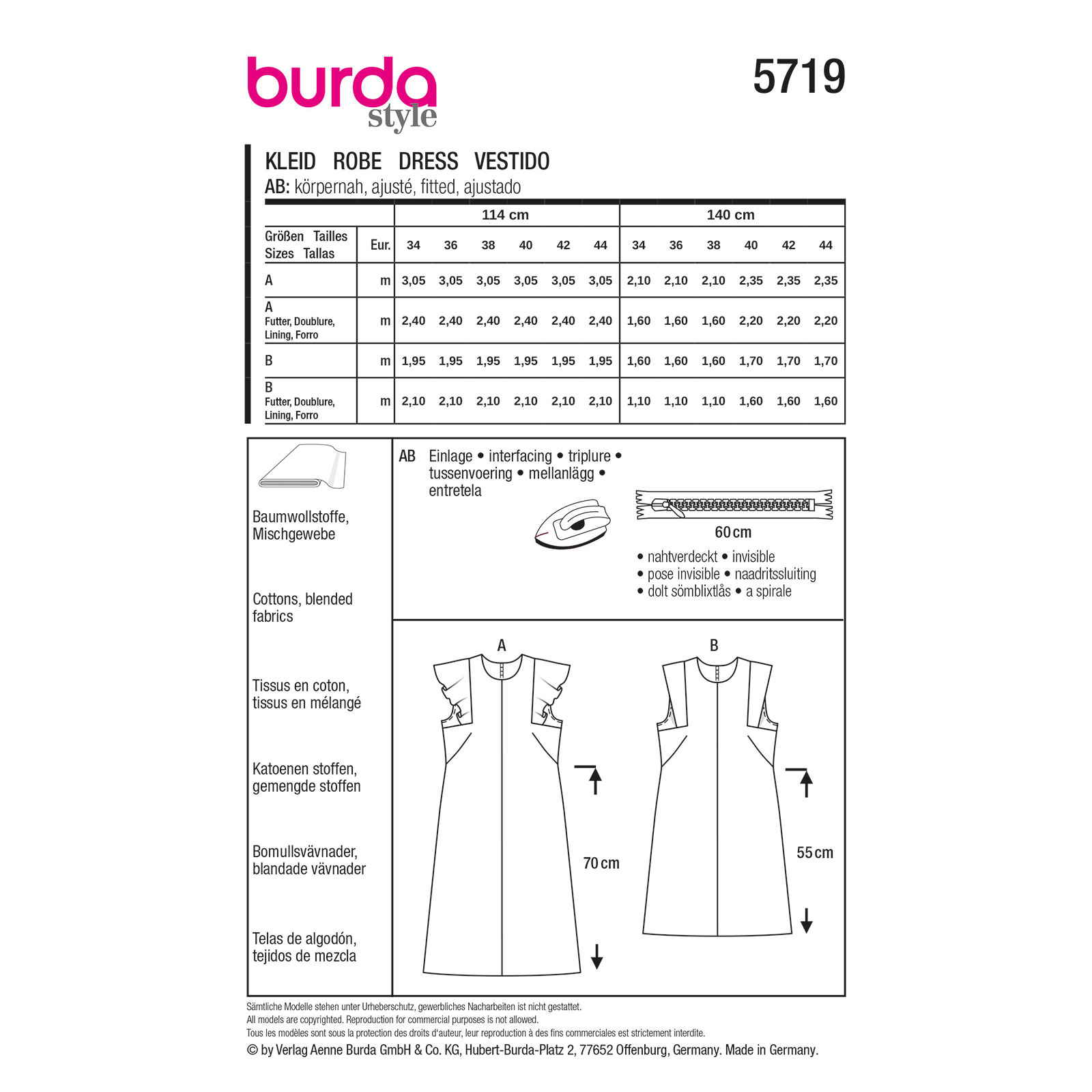 Burda naaipatroon 5719 groen - Jurk maat 34-44 - STUK