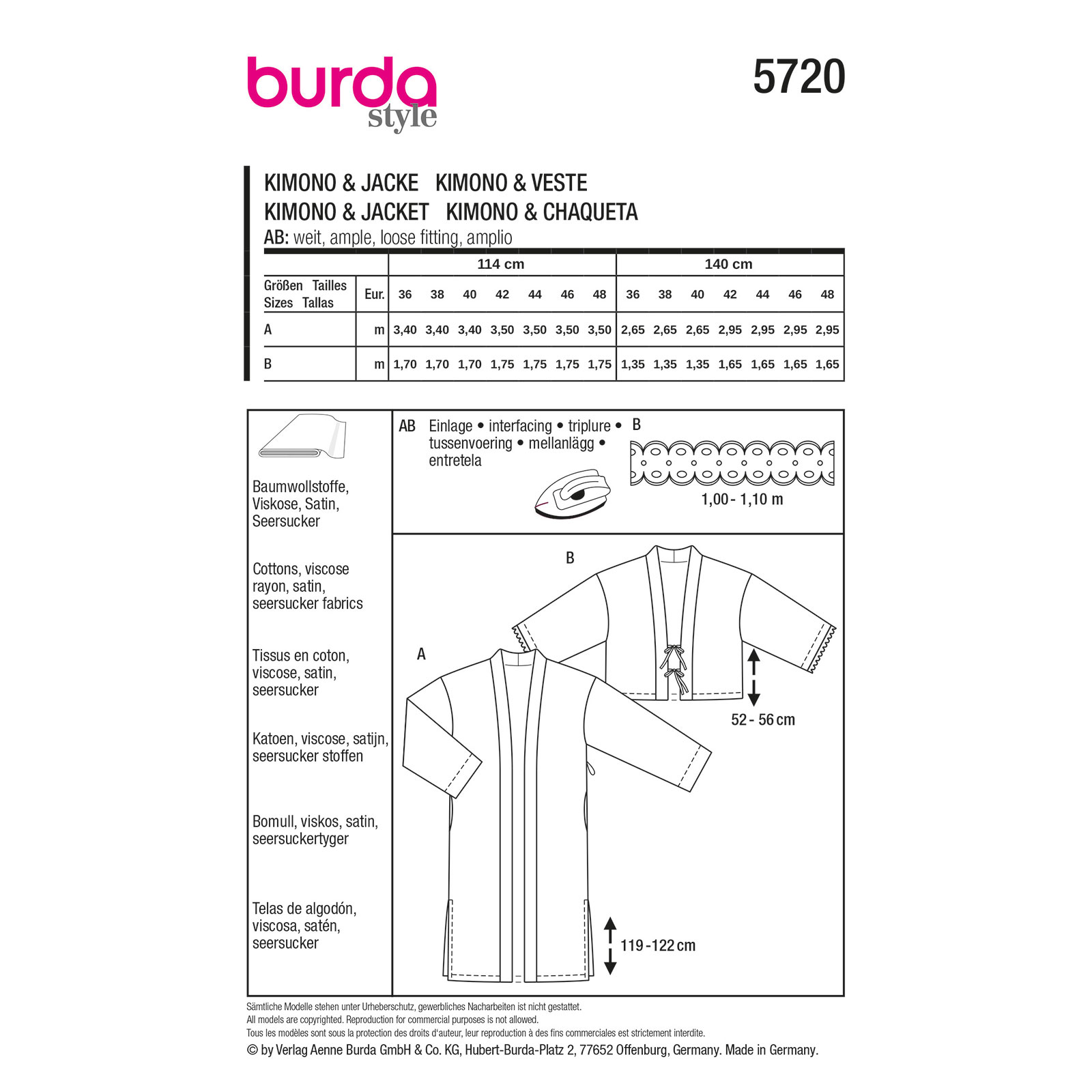 Burda naaipatroon 5720 groen - Kimono & Jas maat 36-48 - STUK