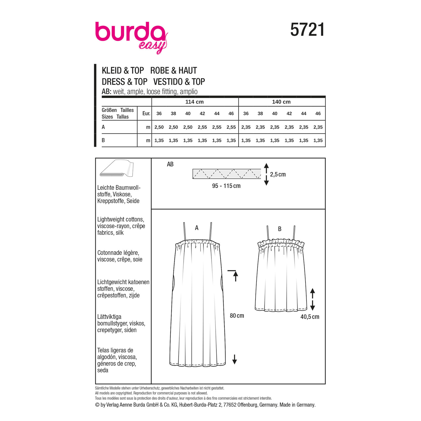 Burda naaipatroon 5721 rood - Jurk & T-shirt maat 36-46 - STUK