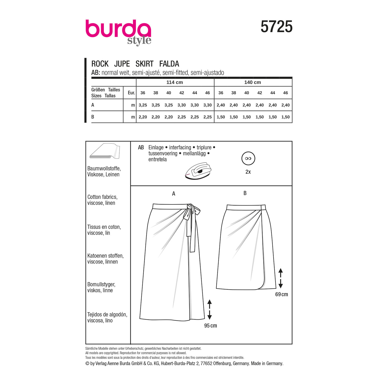 Burda naaipatroon 5725 rood - Rok maat 36-46
 - STUK