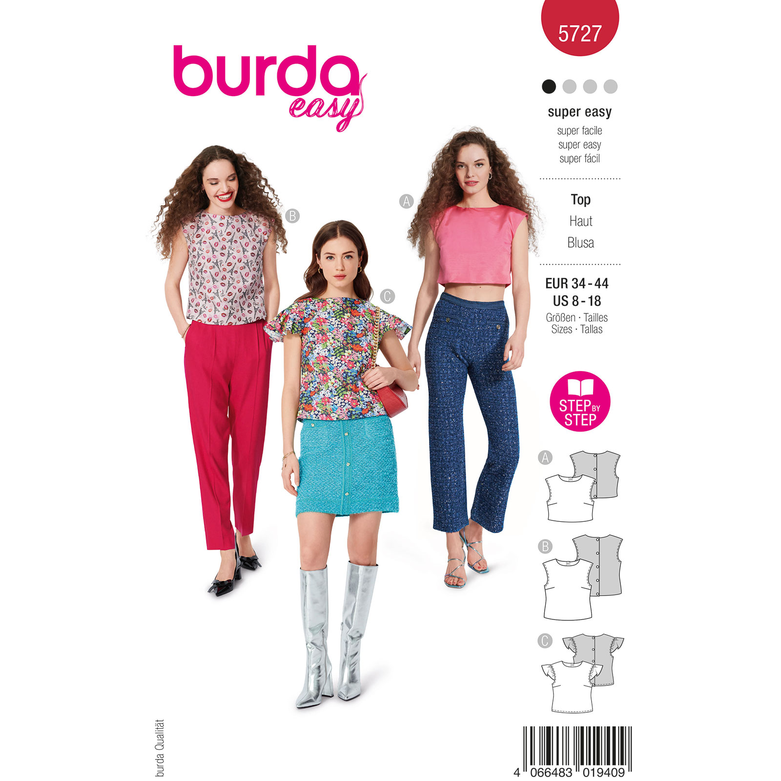 Burda naaipatroon 5727 rood - Top maat 34-44 - STUK