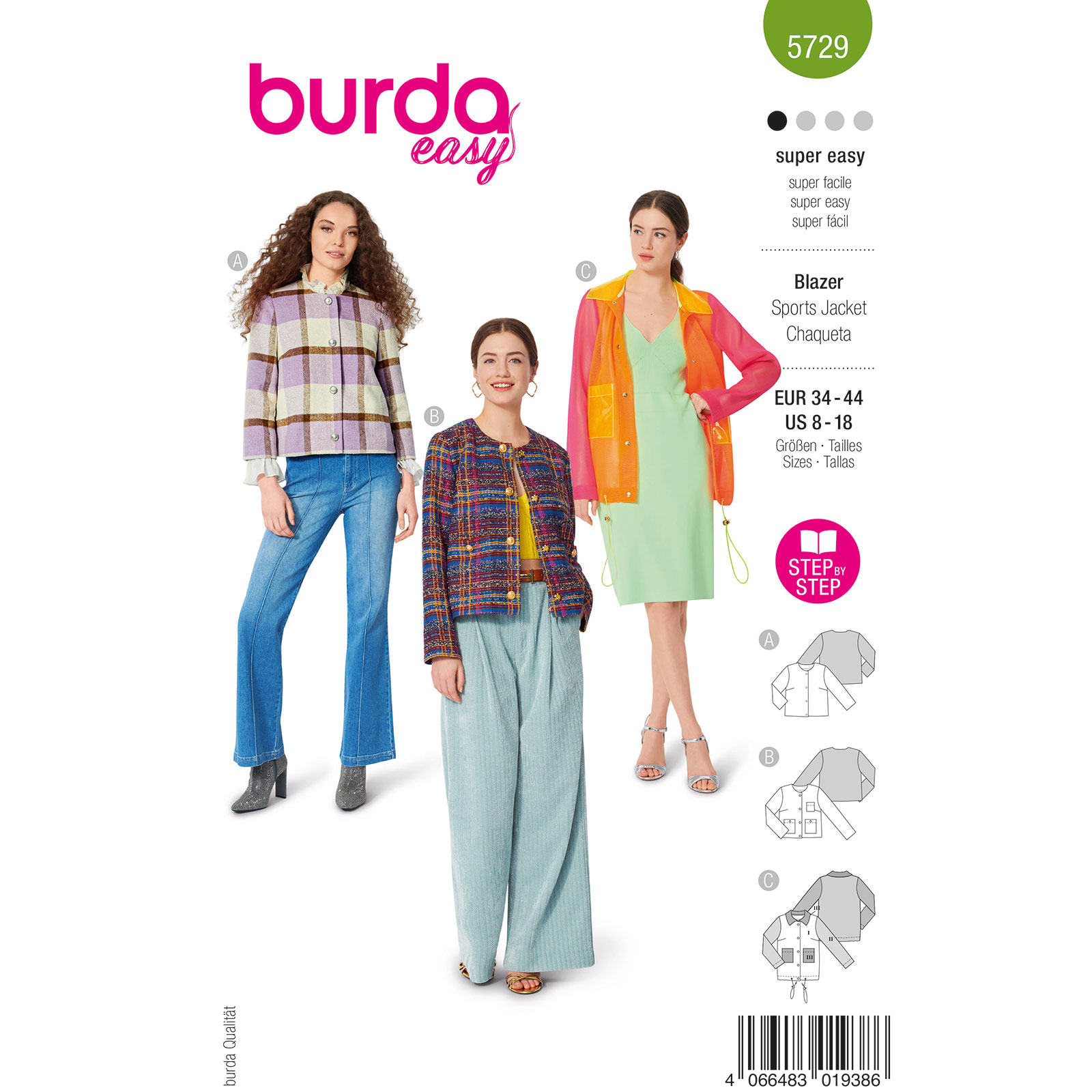 Burda naaipatroon 5729 groen - Blazer & Jas maat 34-44 - STUK
