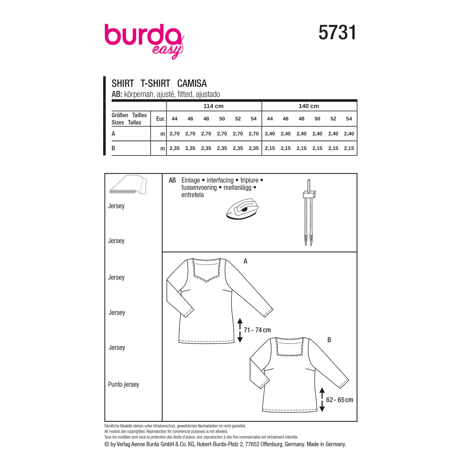 Burda naaipatroon 5731 rood - T-shirt maat 44-54 - STUK