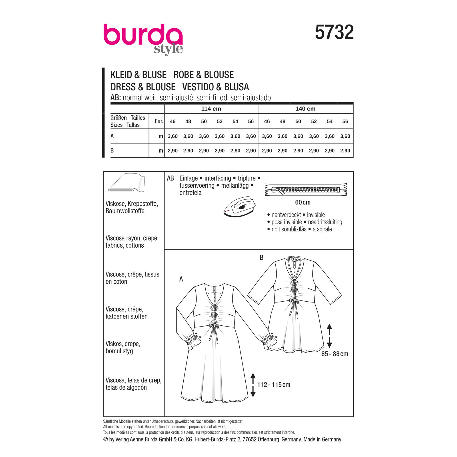 Burda naaipatroon 5732 groen - Jurk & Blouse maat 46-56 - STUK
